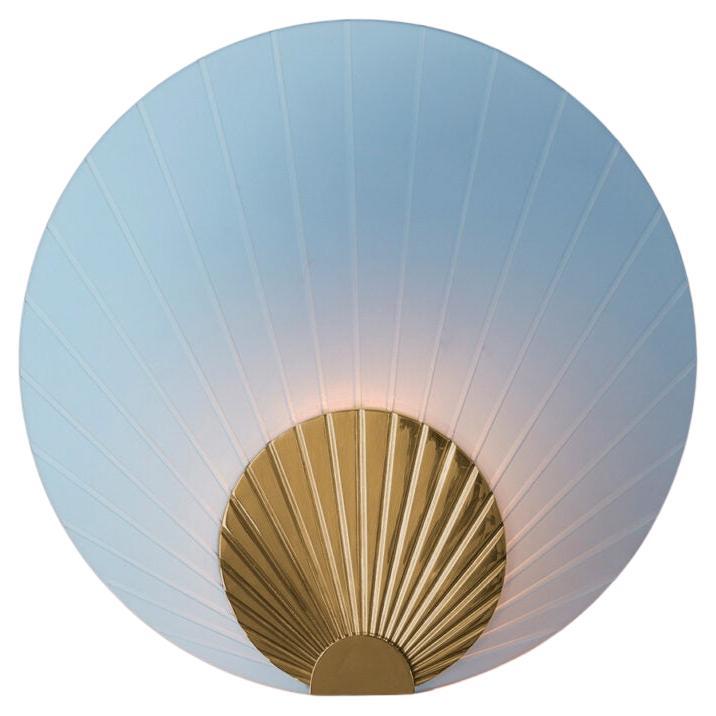 Unique Fan-Shaped Indigo Glass Polished Brass Wall Mounted Lamp Maiko, Carla Baz For Sale