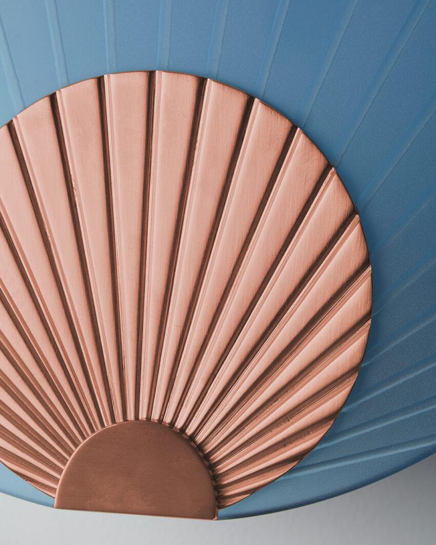 Post-Modern Unique Fan-Shaped Polished Copper Indigo Glass Wall Mounted Lamp Maiko Carla Baz For Sale