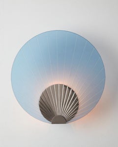 Unique Fan-Shaped Polished Steel Indigo Glass Wall Mounted Lamp Maiko, Carla Baz