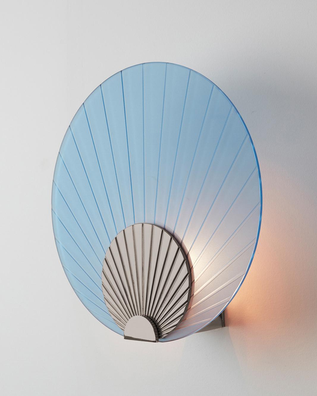 Maiko Indigo Glass And Polished Stainless Steel Wall Mounted Lamp by Carla Baz In New Condition For Sale In Geneve, CH