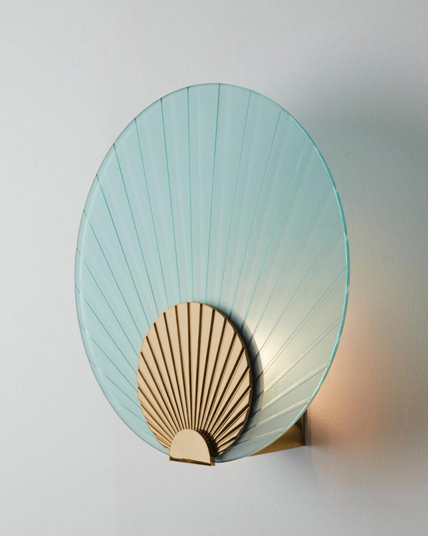 Contemporary Maiko Mint Glass And Polished Brass Wall Mounted Lamp by Carla Baz For Sale