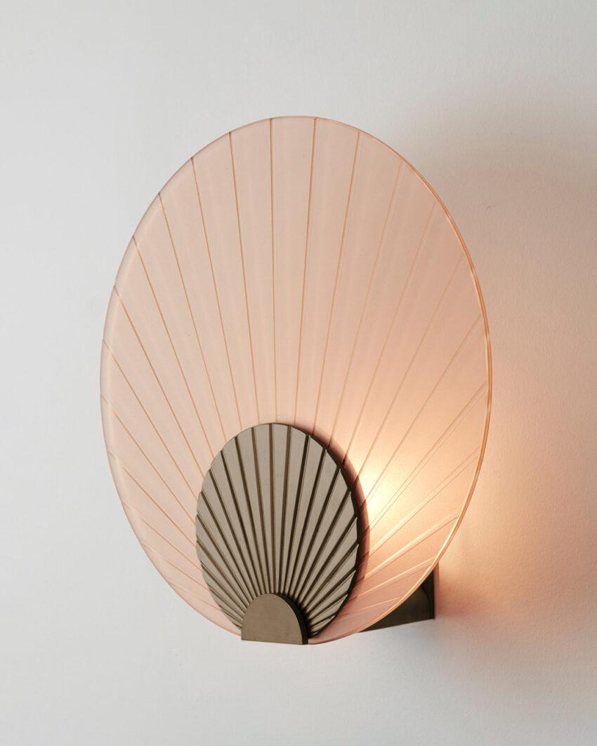Contemporary Maiko Peach Glass And Brushed Bronze Wall Mounted Lamp by Carla Baz For Sale