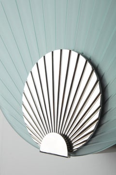 Handmade Fan-Shaped Polished Steel Mint Glass Wall Mounted Lamp Maiko, Carla Baz