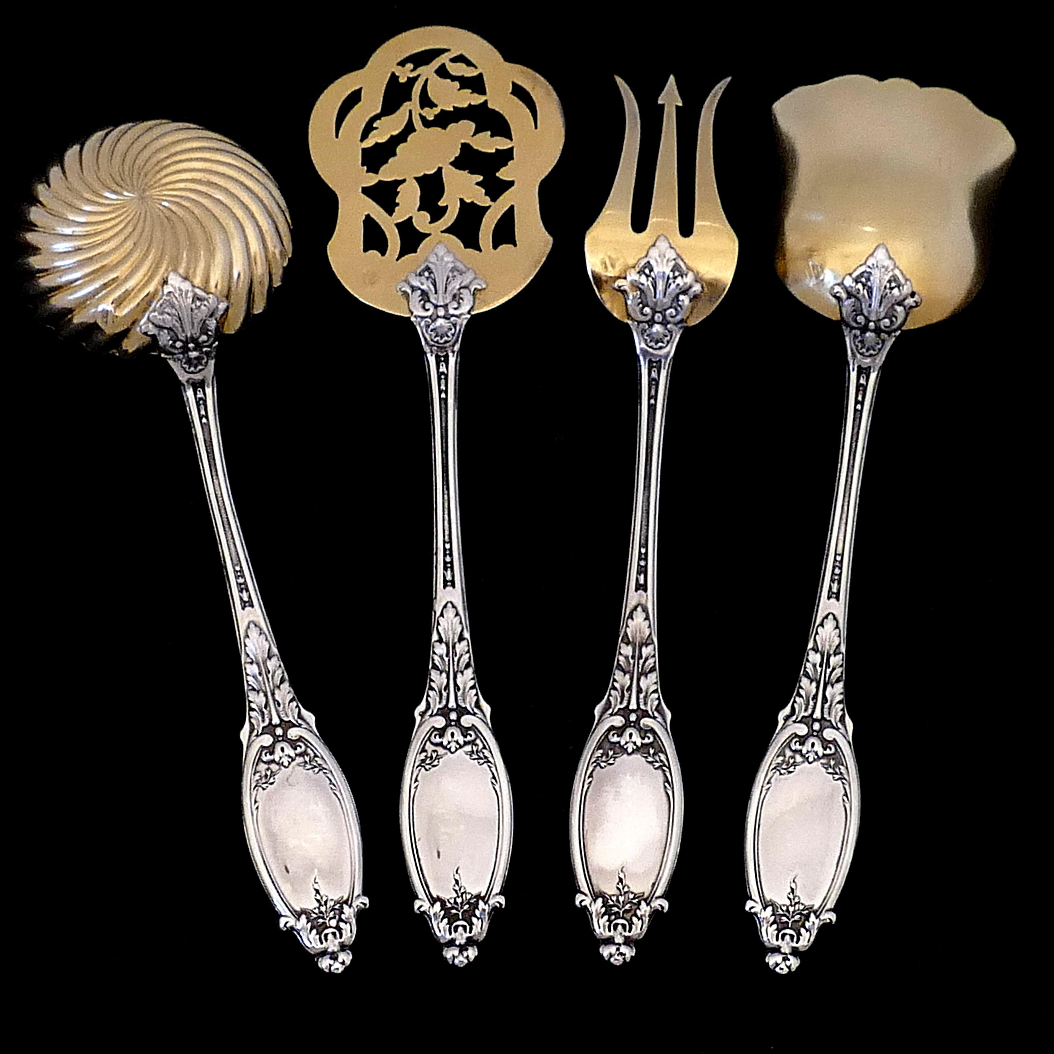 Maillard French All Sterling Silver 18-Karat Gold Hors D'oeuvre Dessert 5 Pc Box For Sale 4