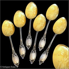 Maillard French Sterling Silver 18-Karat Gold Ice Cream Spoons Set 6 Pc