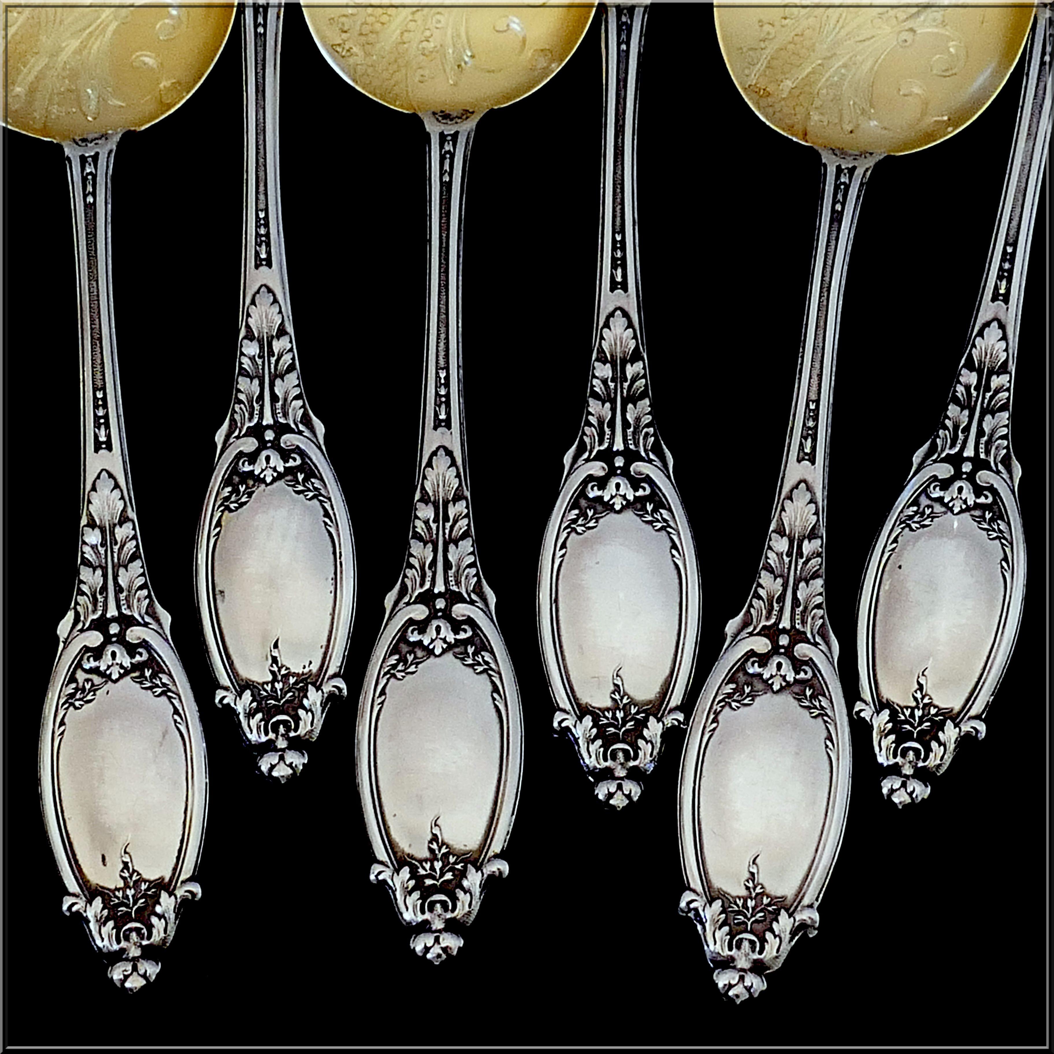 Maillard French Sterling Silver 18-Karat Gold Ice Cream Spoons Set 6 Pc For Sale 1