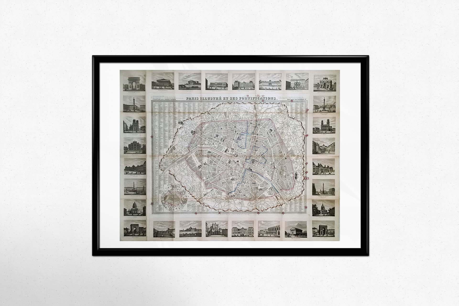 Originalkarte von Maillard aus dem Jahr 1851 – Plan de Paris et Ses Fortifications im Angebot 1