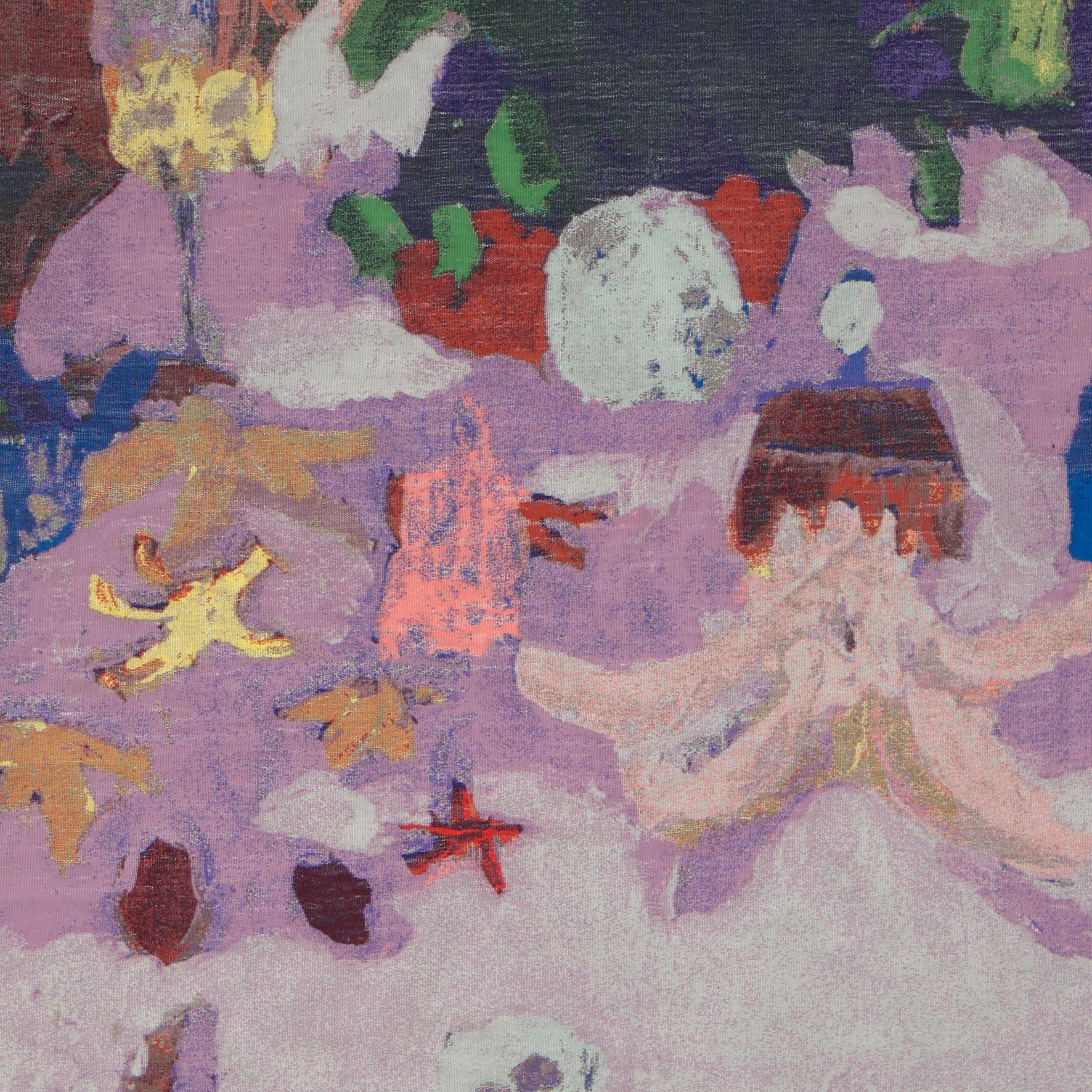 Maïlys Seydoux-Dumas, A Happy Stopover, Wool Tapestry, Néolice, 2021

A wool woven tapestry figuring various objects, flowers, starfish, teapot on a pink table on a blue background.
Woven in sixteen colors.
Signed on the lower right.
Numbered EA1