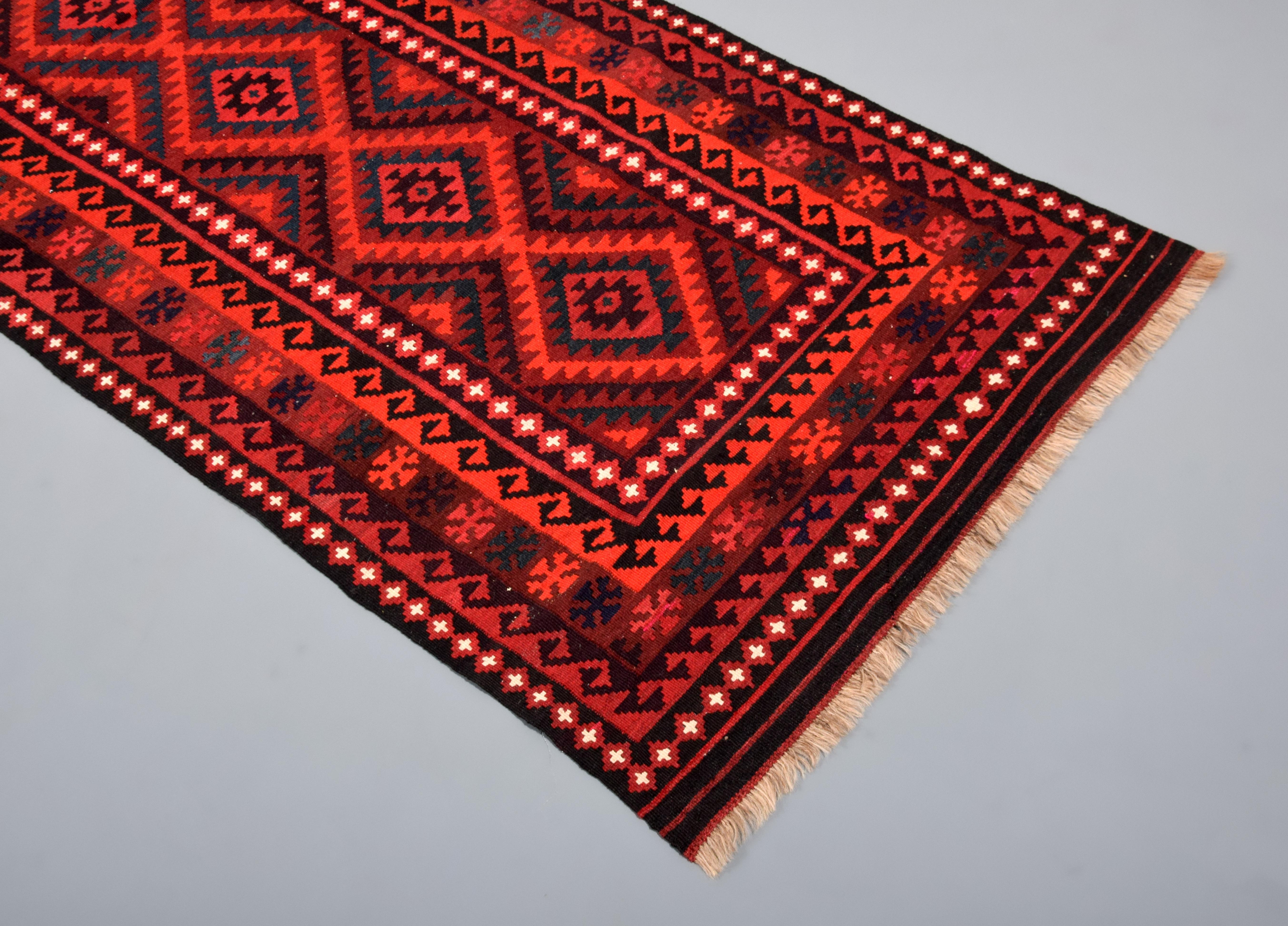 Wool Maimana Kilim Runner Rug, 116