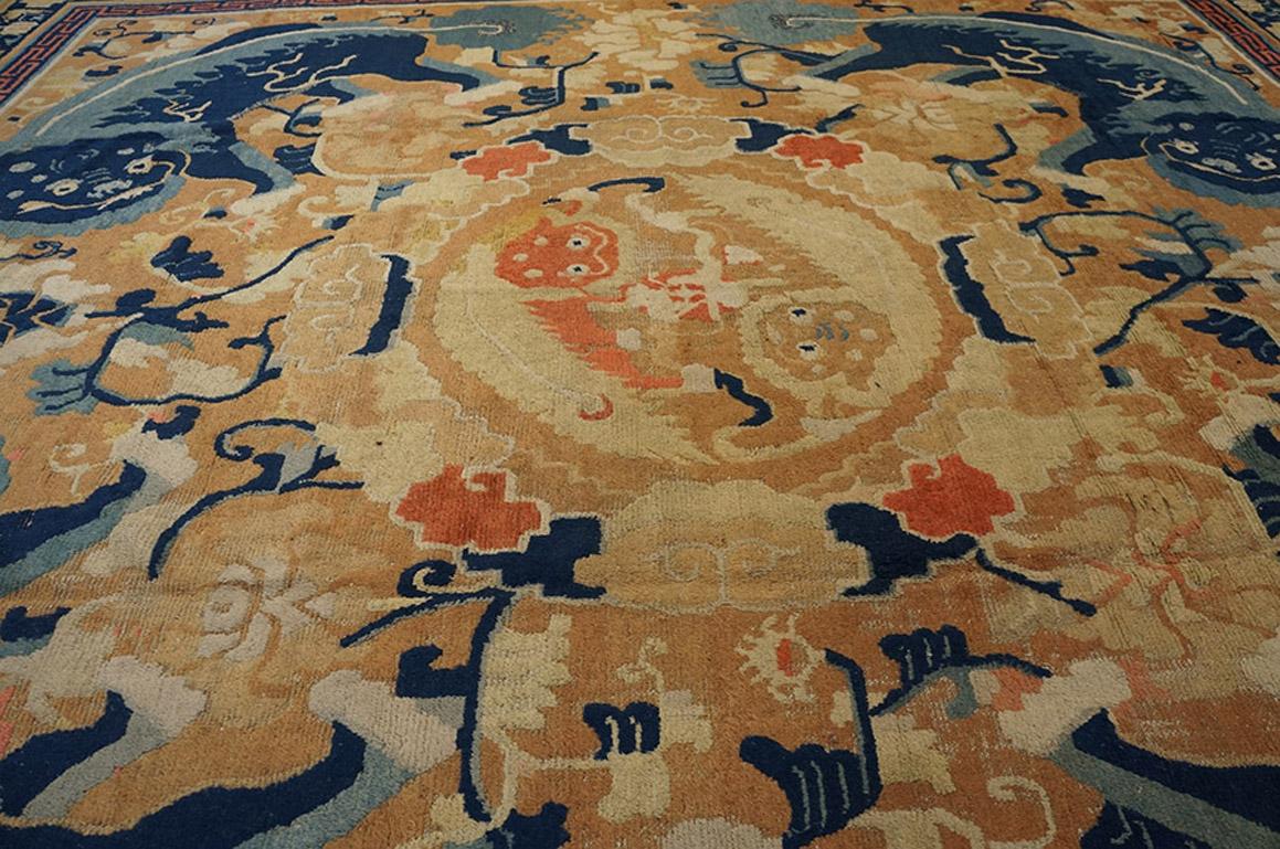18th Century Chinese Ningxia Main Hall Carpet ( 12'8''x13'4''- 385 x 405 ) For Sale 4