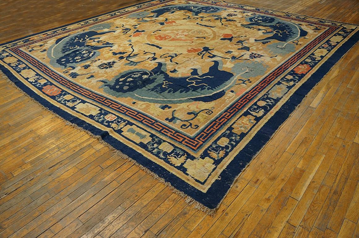 Hand-Knotted 18th Century Chinese Ningxia Main Hall Carpet ( 12'8''x13'4''- 385 x 405 ) For Sale