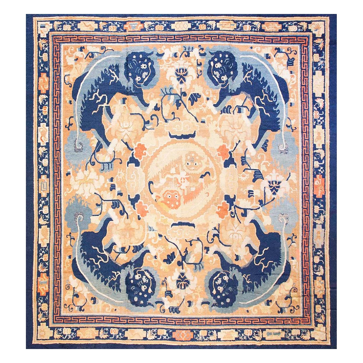 Tapis d'entrée chinois Ningxia du 18ème siècle ( 12'8''x13'4''- 385 x 405 )