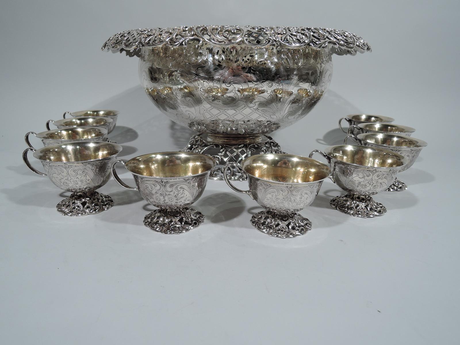 Victorian Main Line Magnificent Punchbowl & Cups by JE Caldwell of Philadelphia