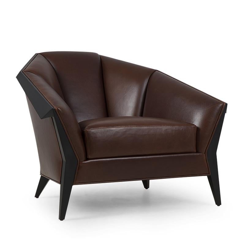 English Main Office Armchair with Brown Genuine Leather For Sale