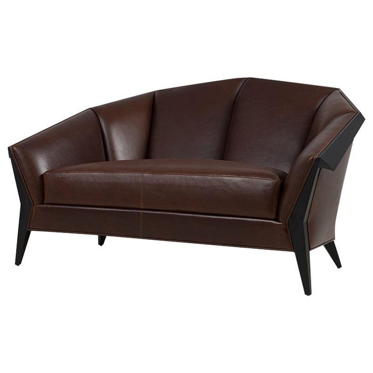 Office Sofa With Brown Genuine Leather, Leather Office Sofa