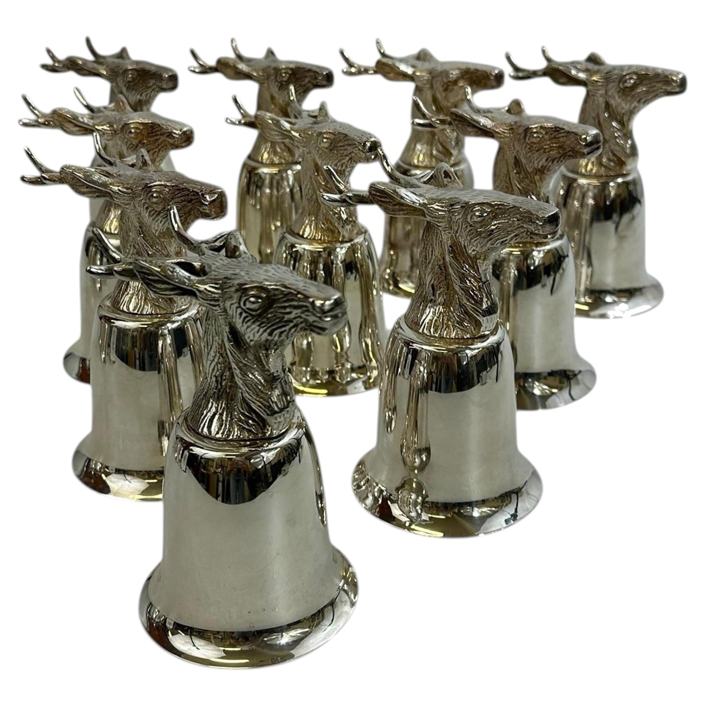Main Product Image Mid 20th Century Set of 10 Silver Plate Elk Stirrup Cups For Sale