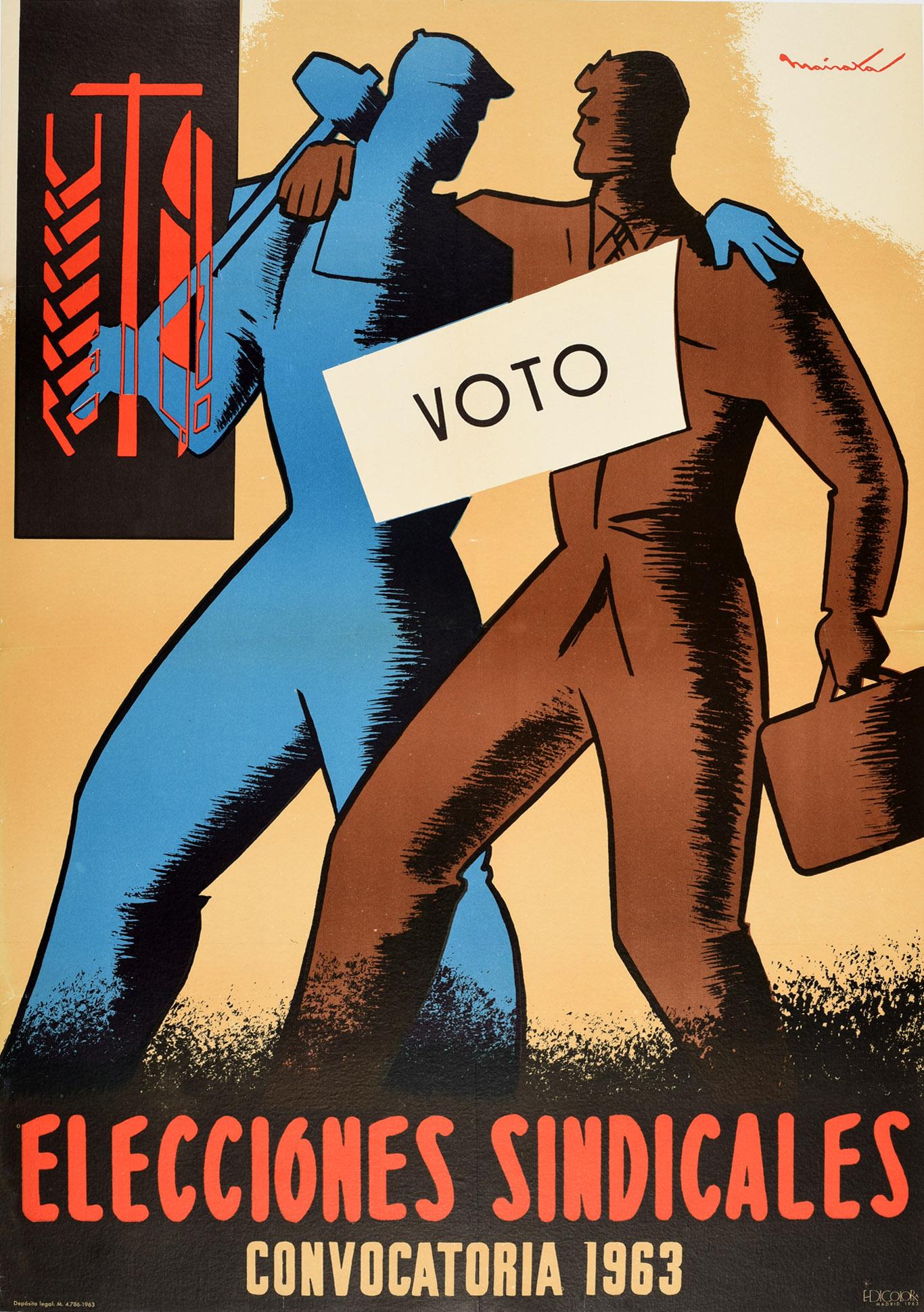 Mainata Print - Original Vintage Poster Elecciones Sindicales Voto Spanish Union Elections Vote