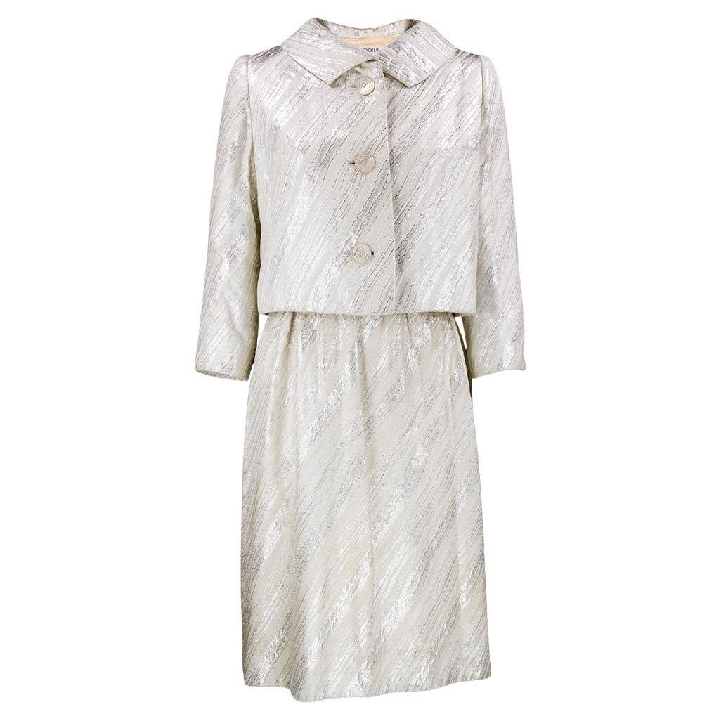 Mainbocher Silver Lamé Brocade Ensemble, 1960s For Sale