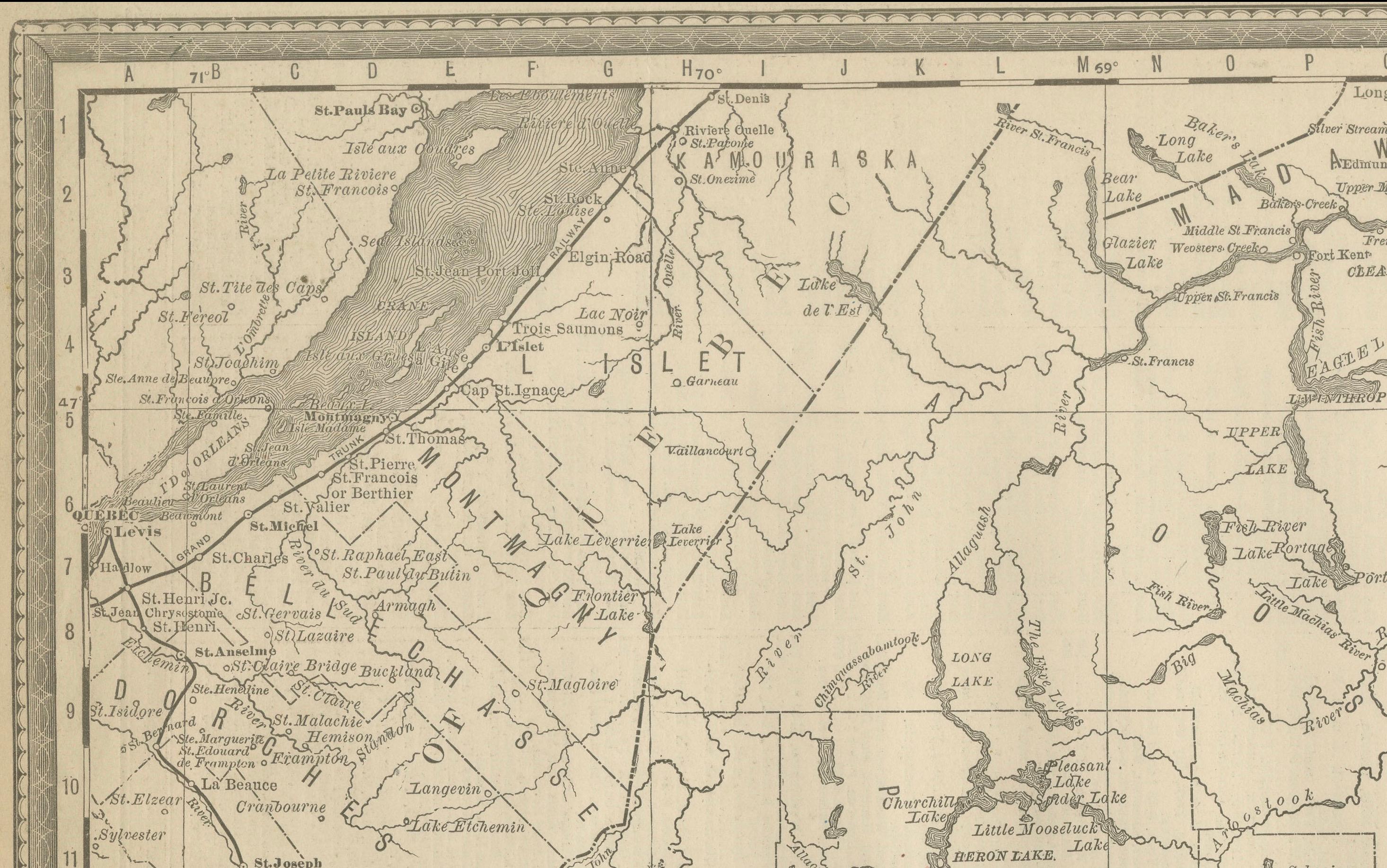 Mapa antiguo del ferrocarril de Maine c.1888 - Condados y asentamientos del Estado de los Pinos Estadounidense en venta