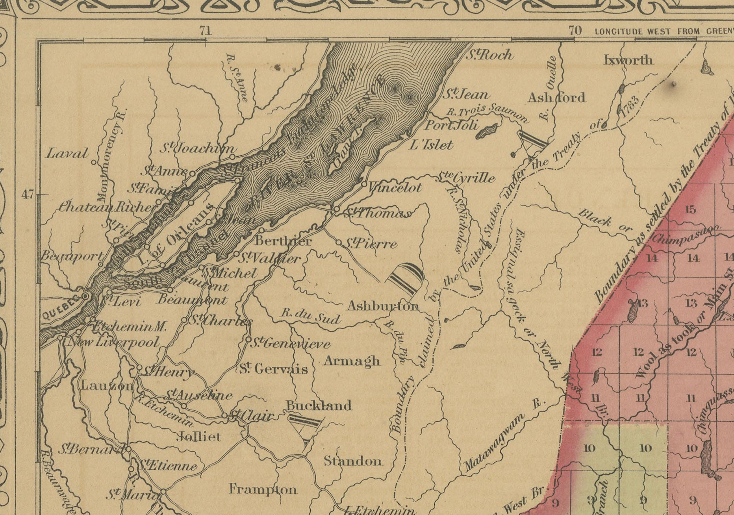 Carte du comté de Maine - Johnson, coloriée à la main, USA c.1864 État moyen - En vente à Langweer, NL