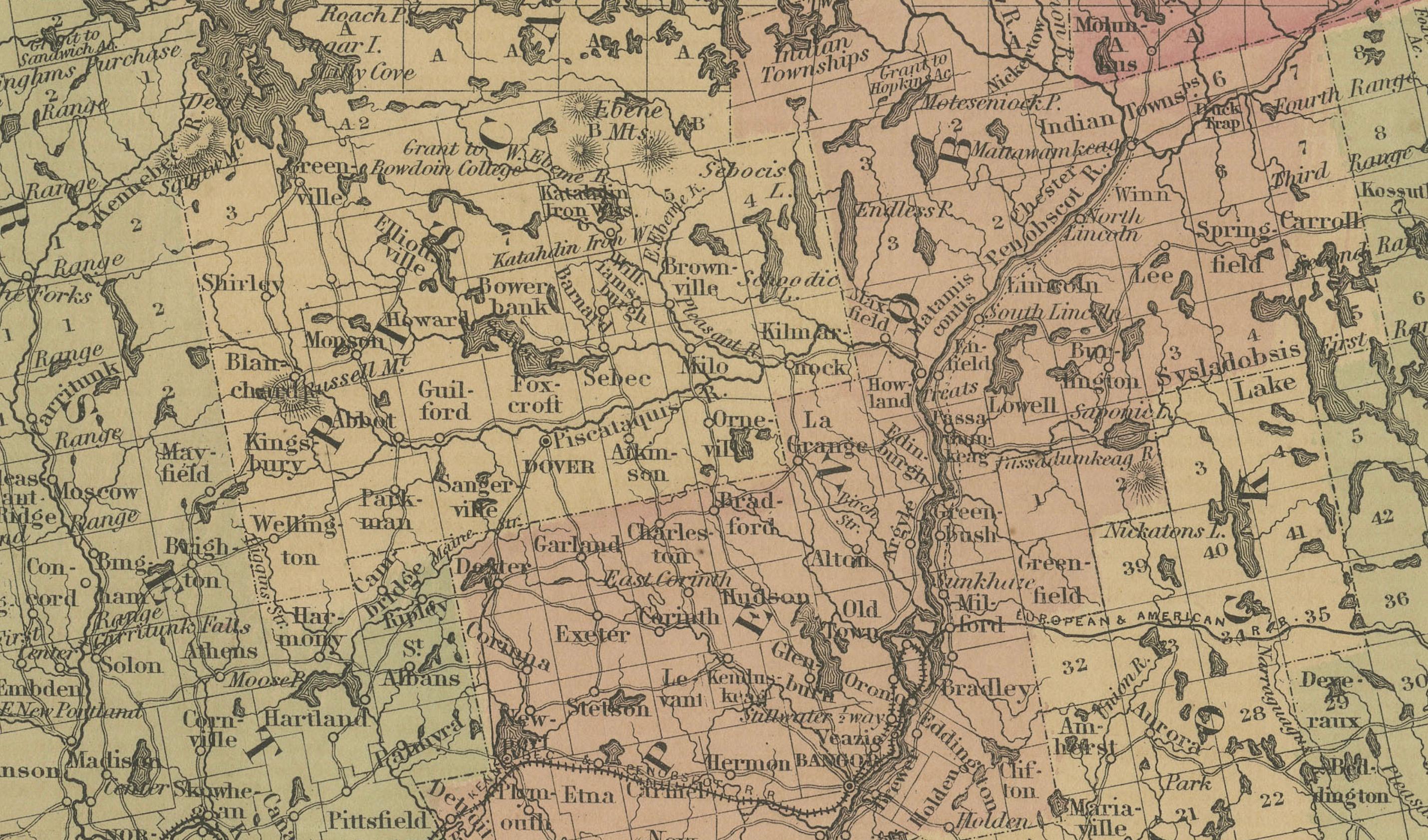 Carte du comté de Maine - Johnson, coloriée à la main, USA c.1864 en vente 2