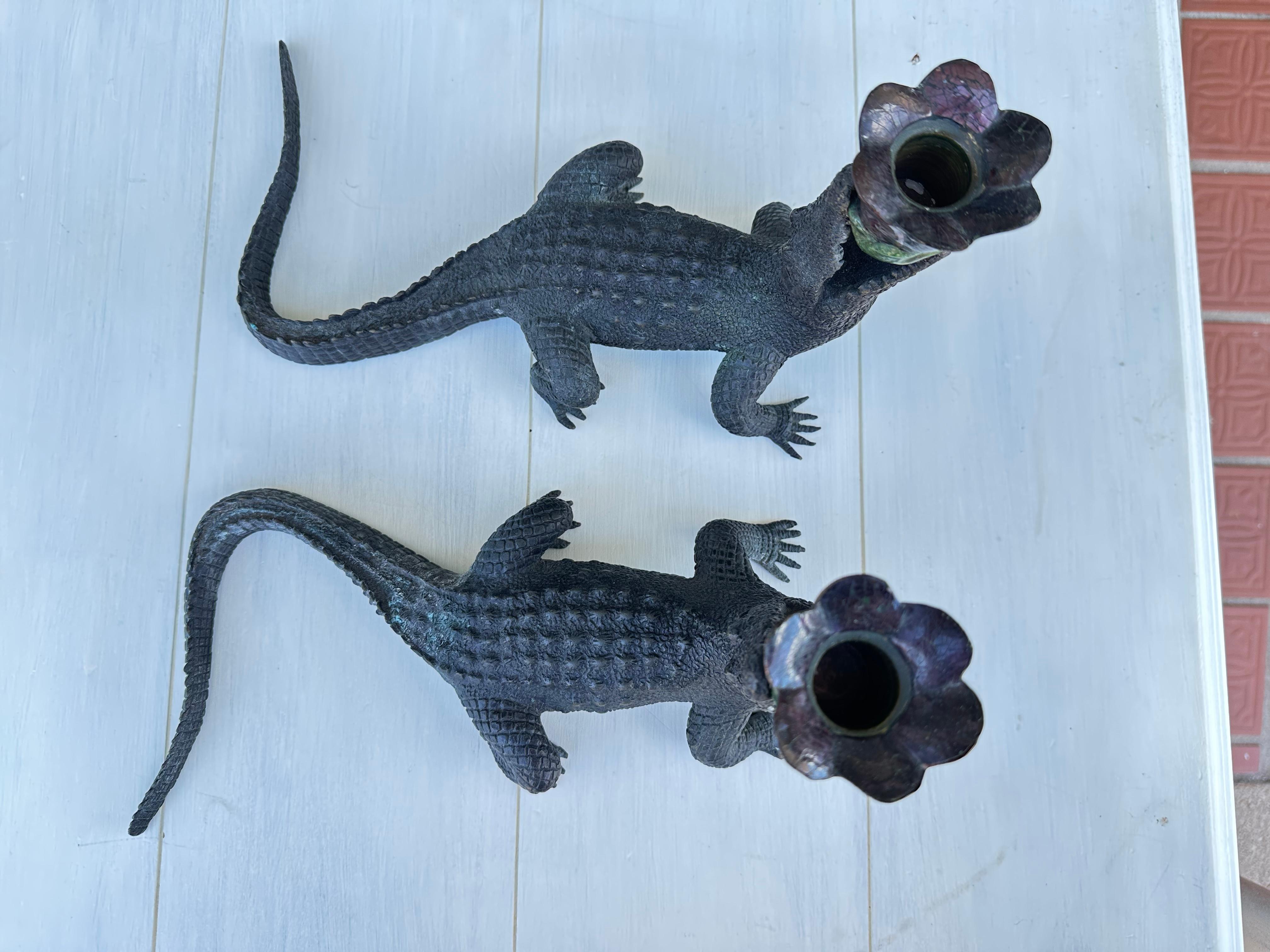 Maitland Smith Alligator Candle Holders For Sale 2