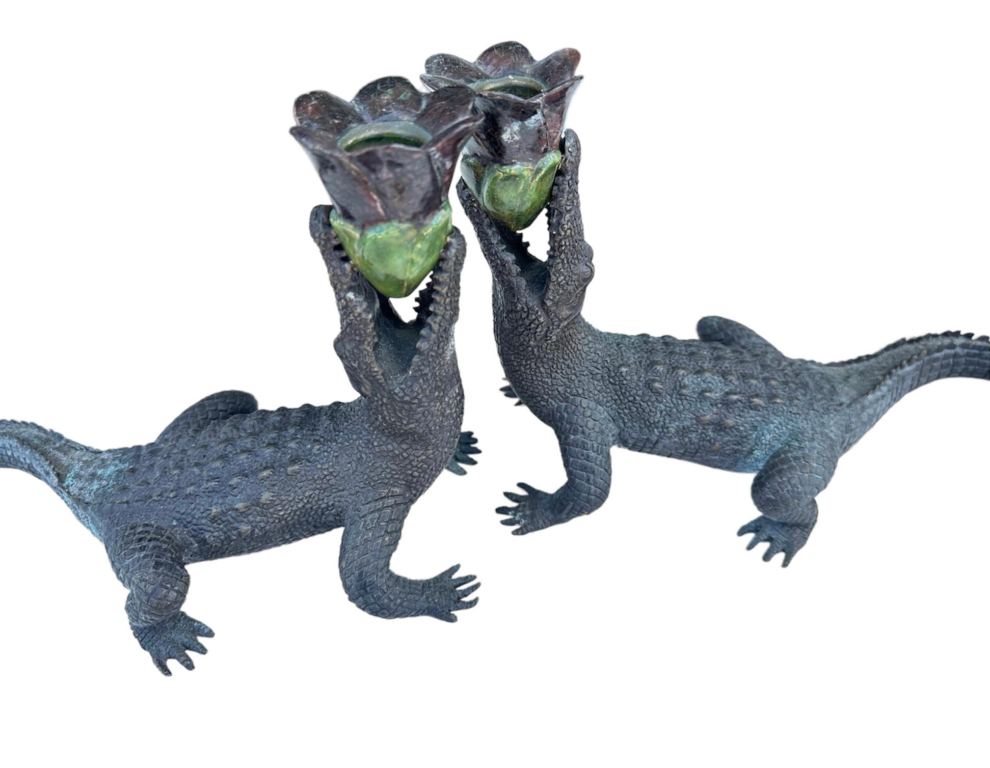Gothic Maitland Smith Alligator Candle Holders For Sale