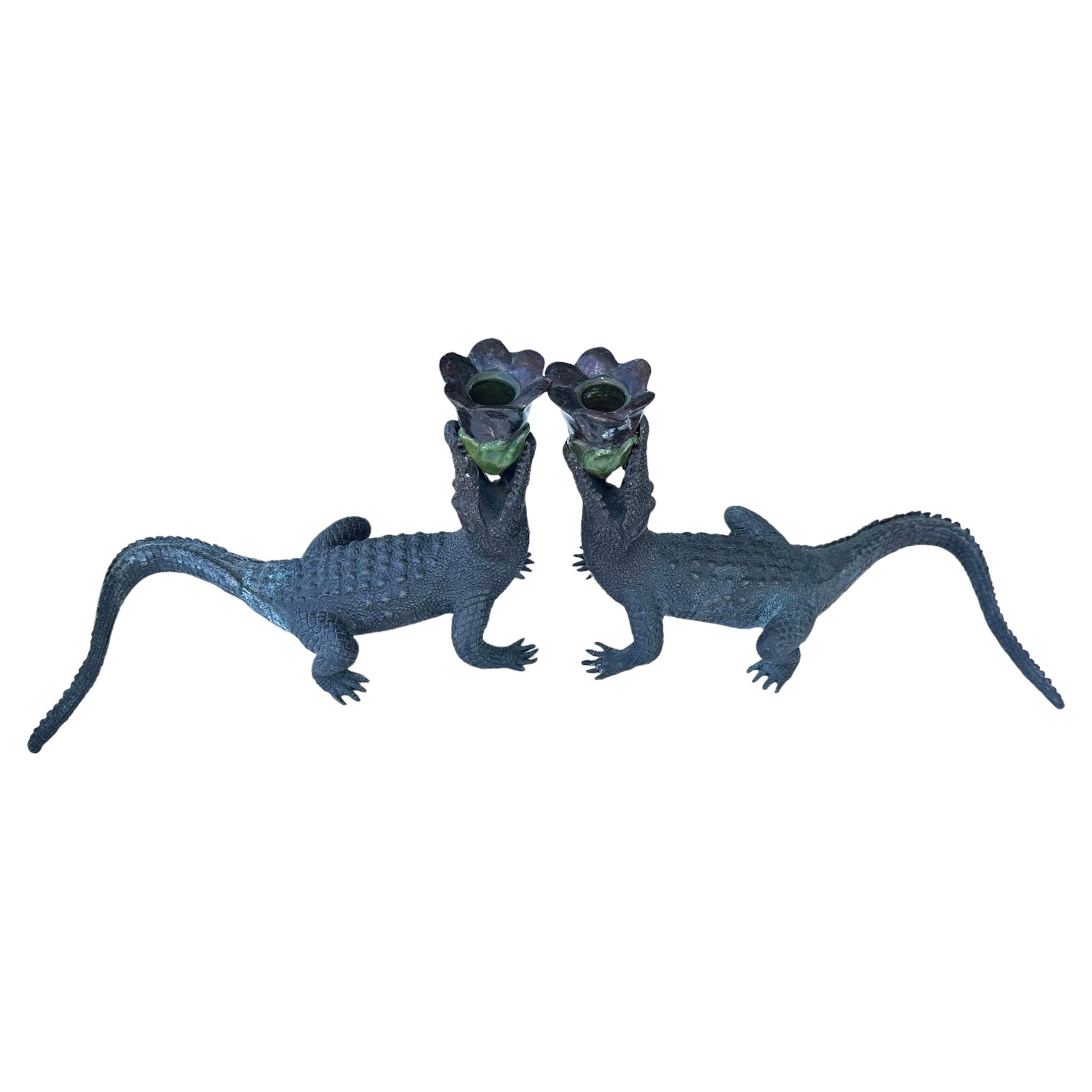 Maitland Smith Alligator Candle Holders For Sale