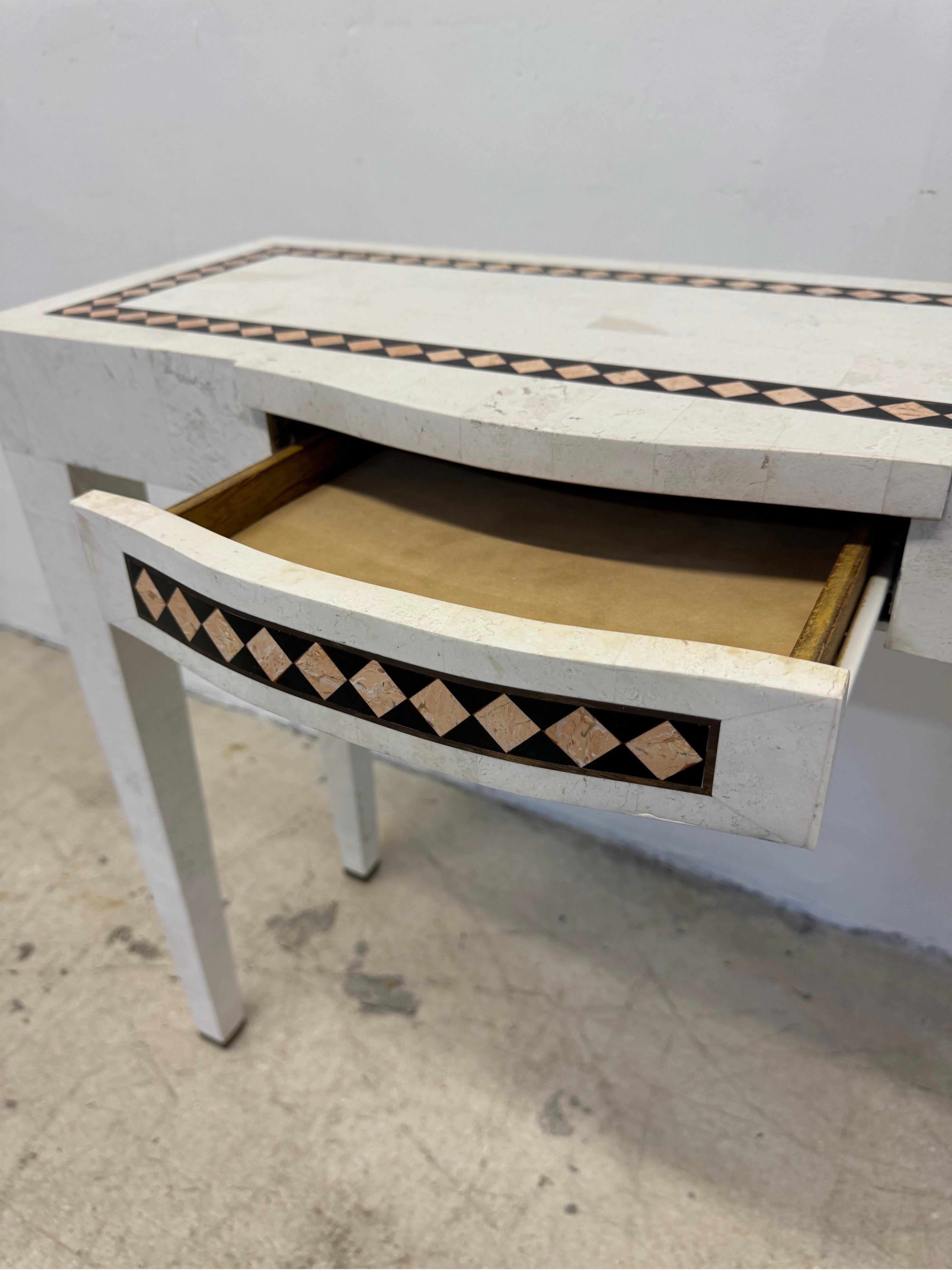 Mainland Smith Tessellated Stone With Brass Inlay Vanity, Console Table or Desk For Sale 4