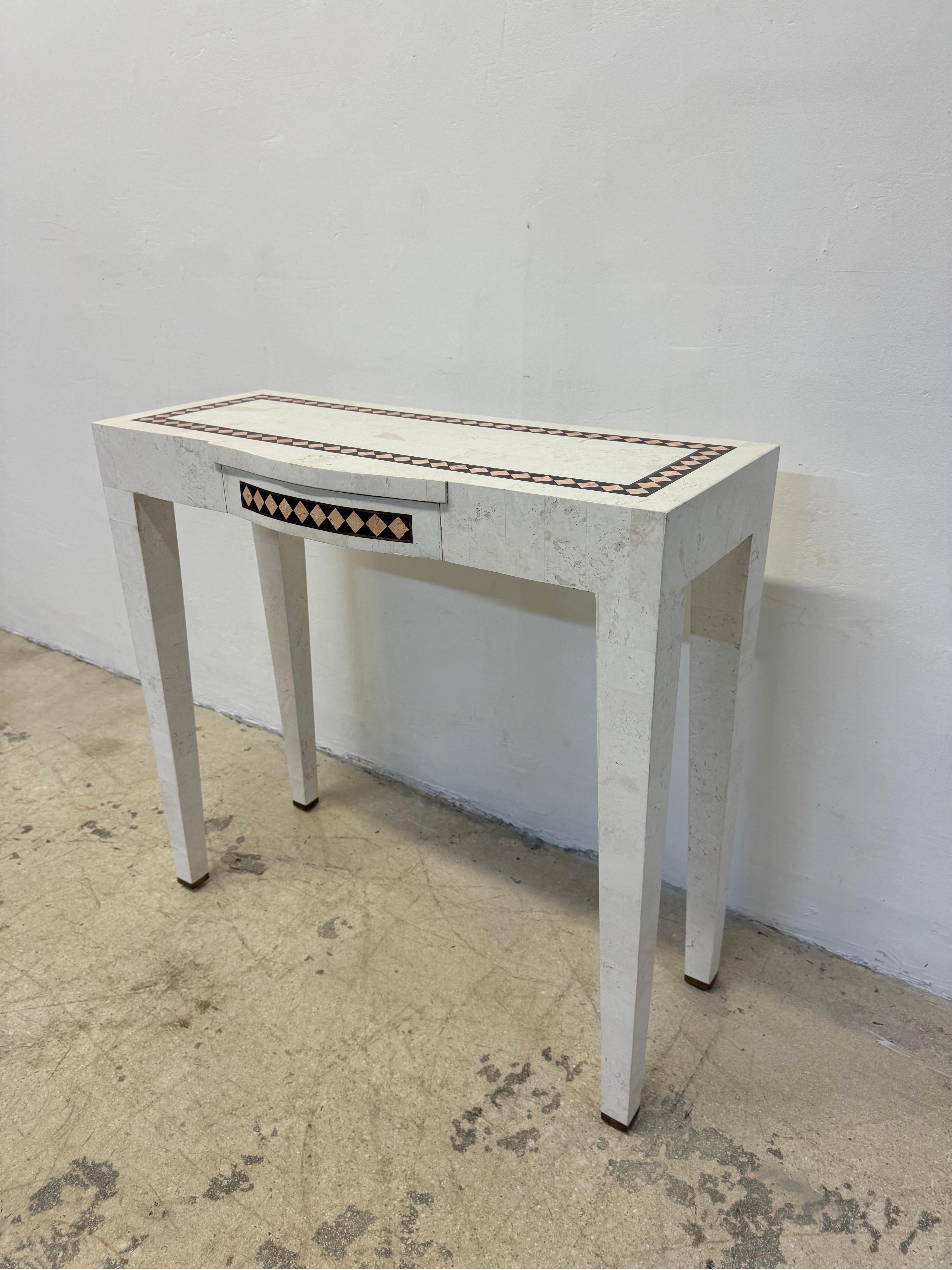 Mid-Century Modern Mainland Smith Tessellated Stone With Brass Inlay Vanity, Console Table or Desk For Sale