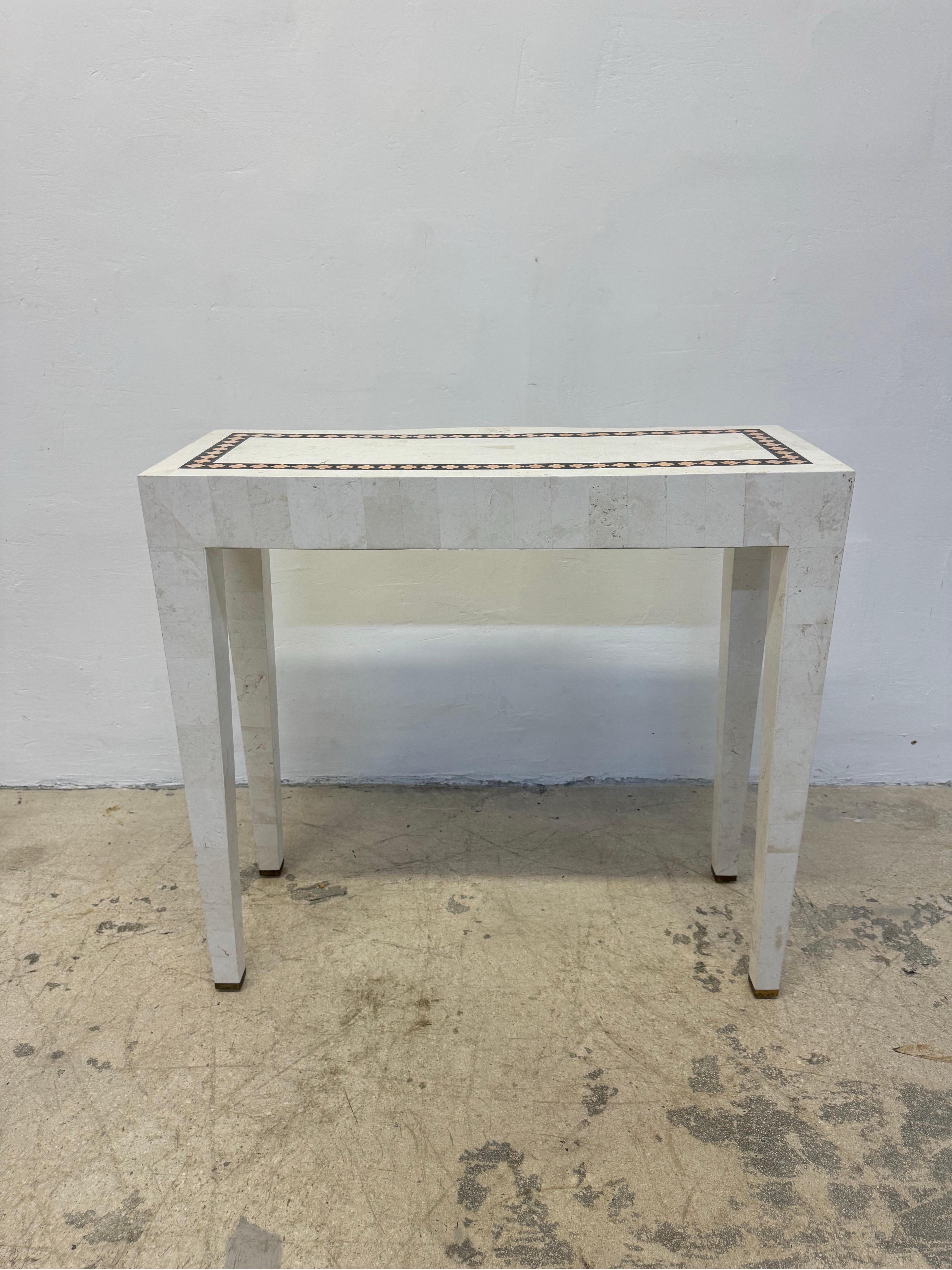 20th Century Mainland Smith Tessellated Stone With Brass Inlay Vanity, Console Table or Desk For Sale