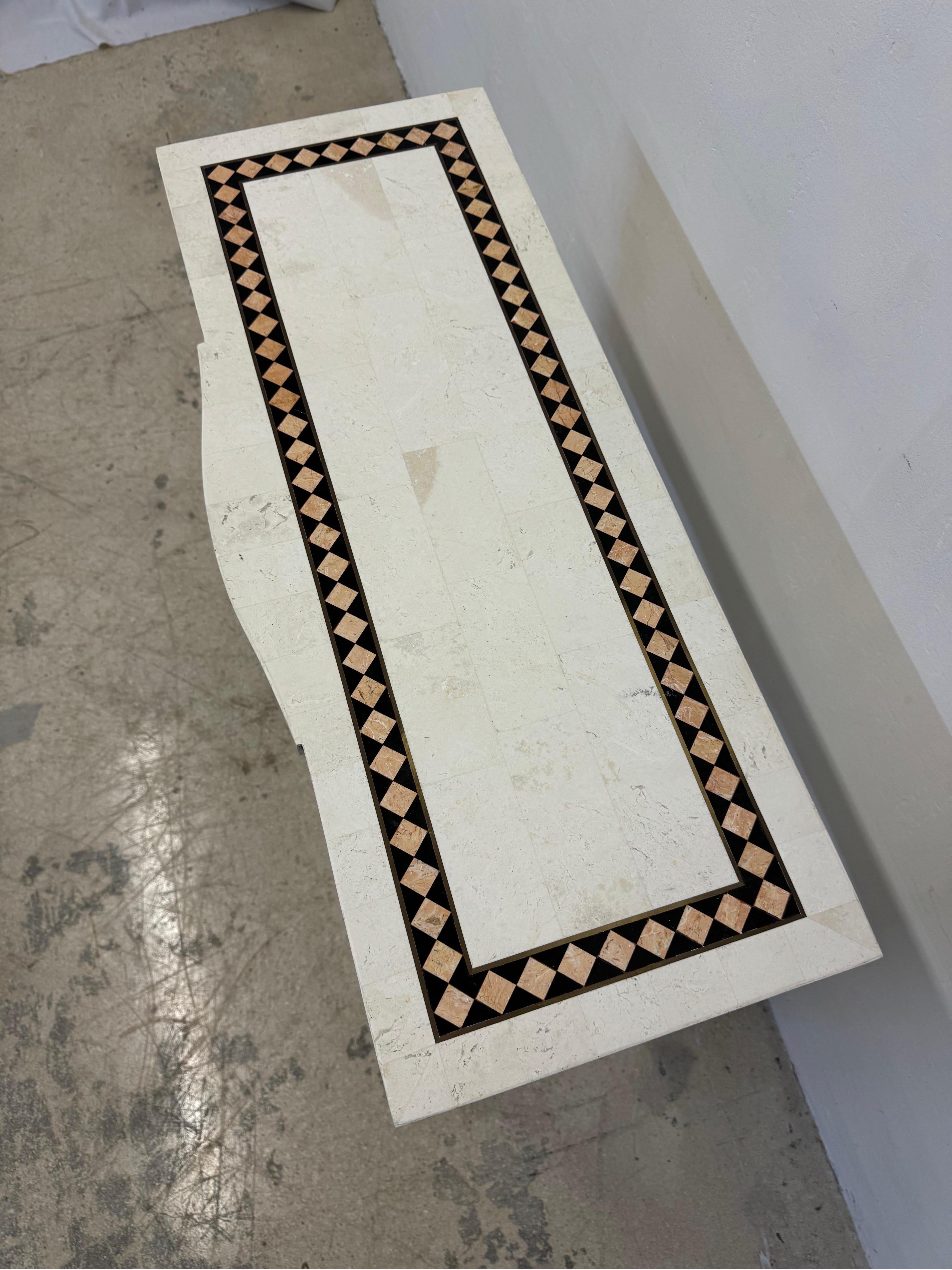 Mainland Smith Tessellated Stone With Brass Inlay Vanity, Console Table or Desk For Sale 3