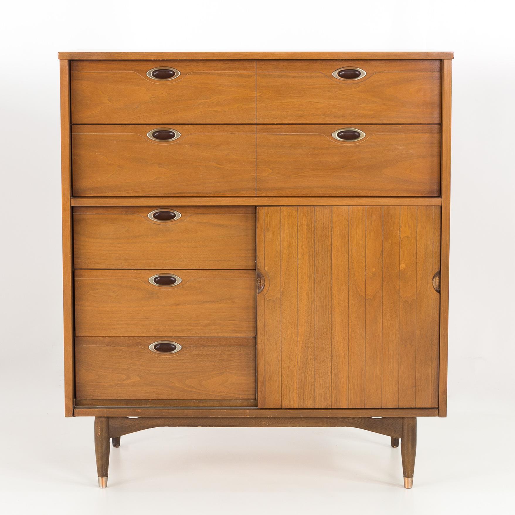 Mid-Century Modern Mainline by Hooker 8 Drawer Mid Century Walnut Highboy Dresser