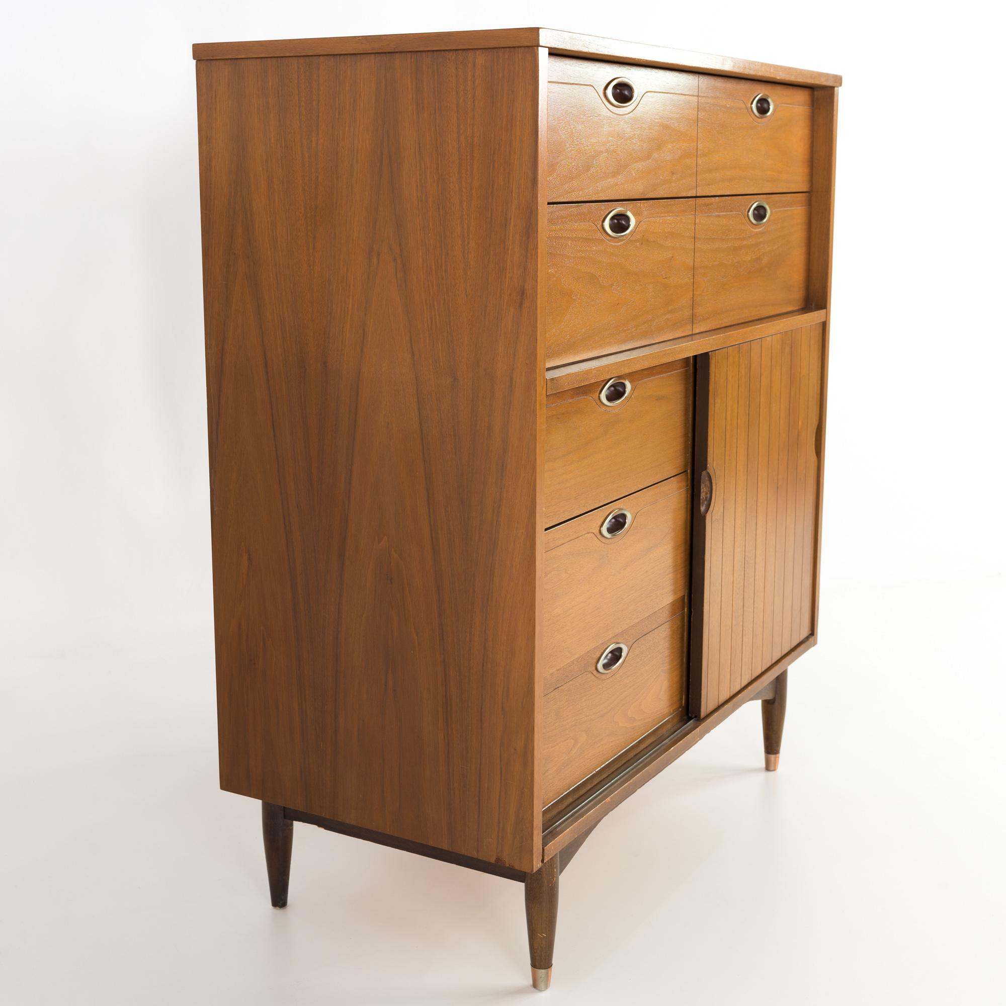 American Mainline by Hooker 8 Drawer Mid Century Walnut Highboy Dresser
