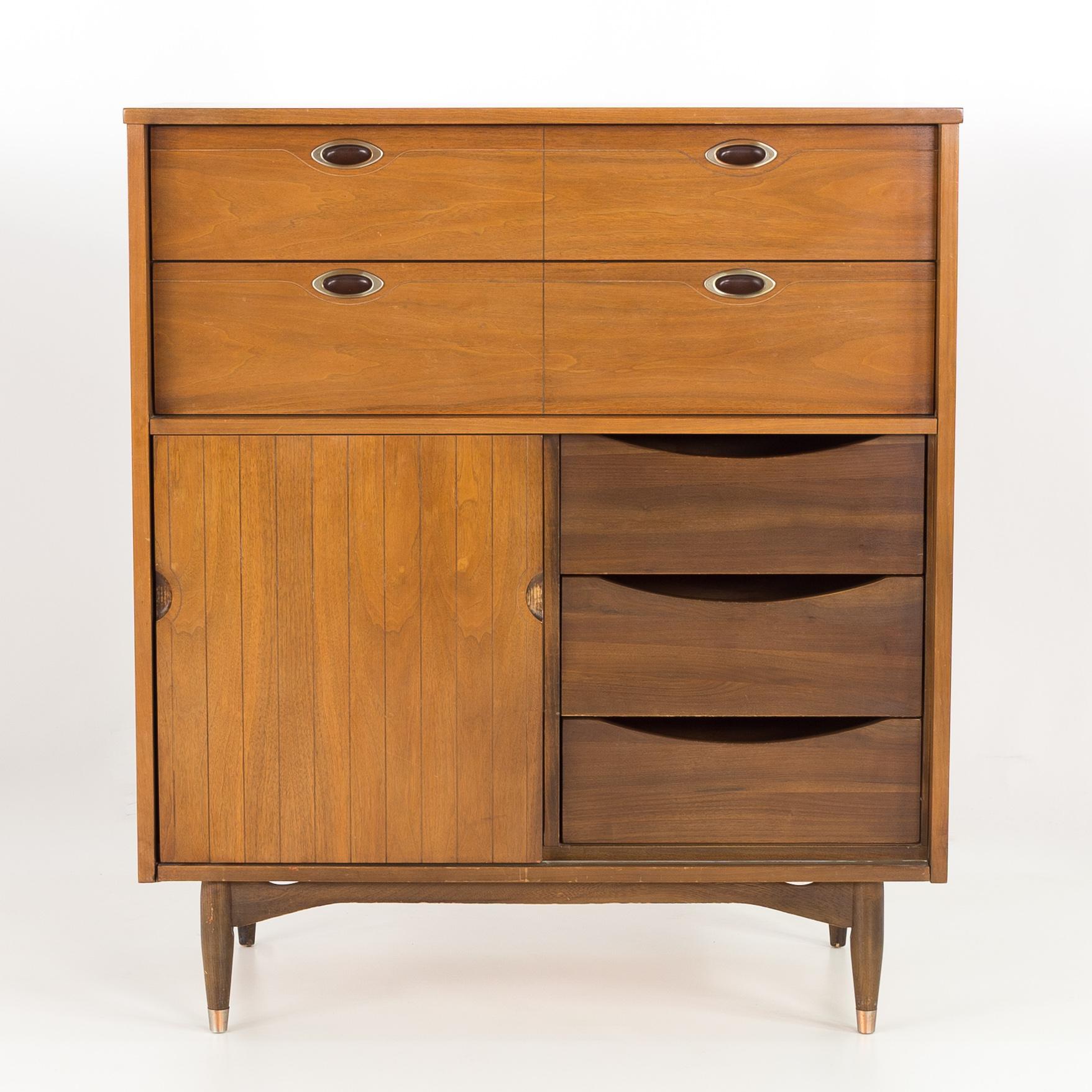 Mainline by Hooker 8 Drawer Mid Century Walnut Highboy Dresser 1