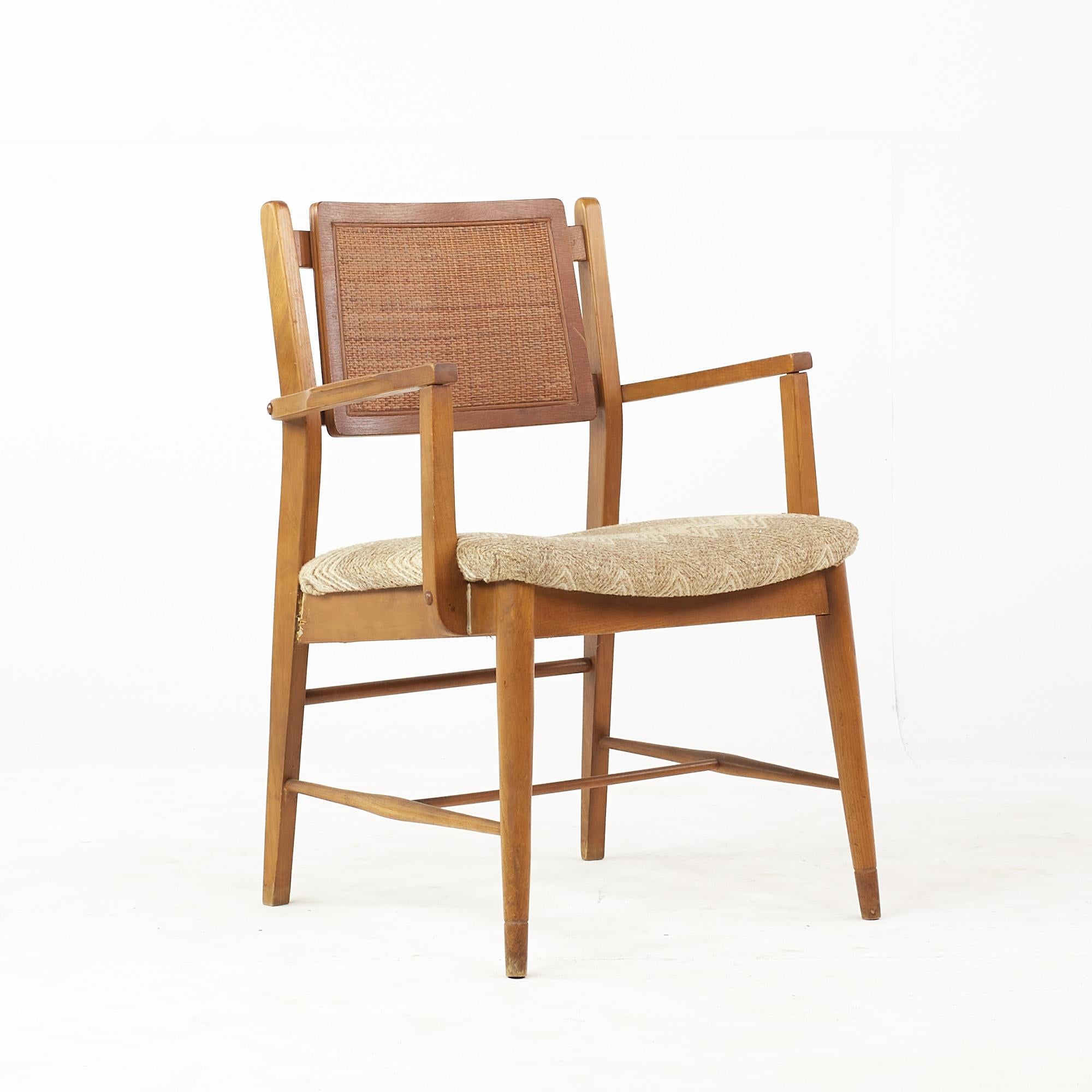 Mainline by Hooker Mid Century Walnut and Cane Dining Chairs, Set of 5 For Sale 5