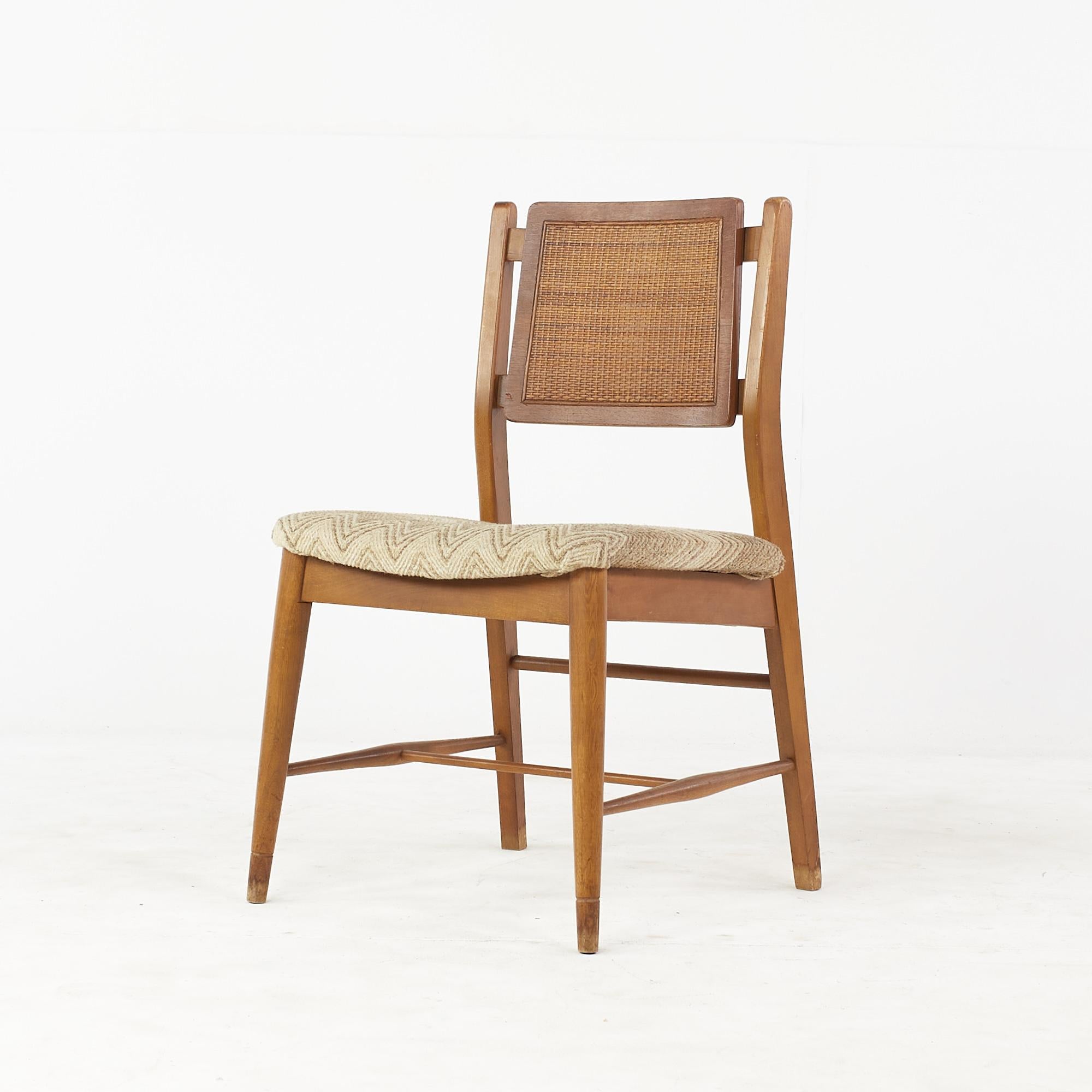 Late 20th Century Mainline by Hooker Mid Century Walnut and Cane Dining Chairs, Set of 5 For Sale