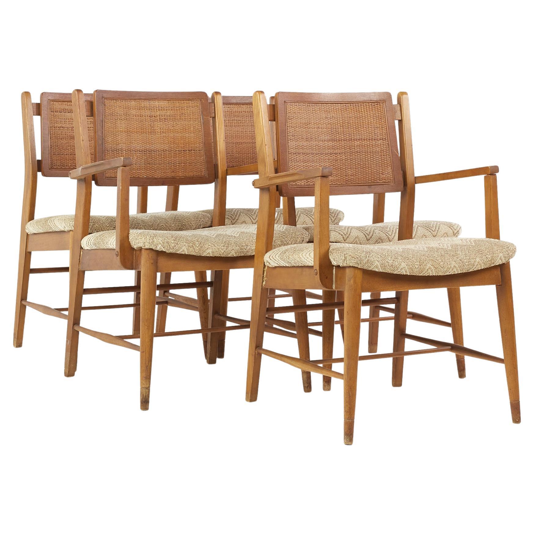 Mainline by Hooker Mid Century Walnut and Cane Dining Chairs, Set of 5 For Sale