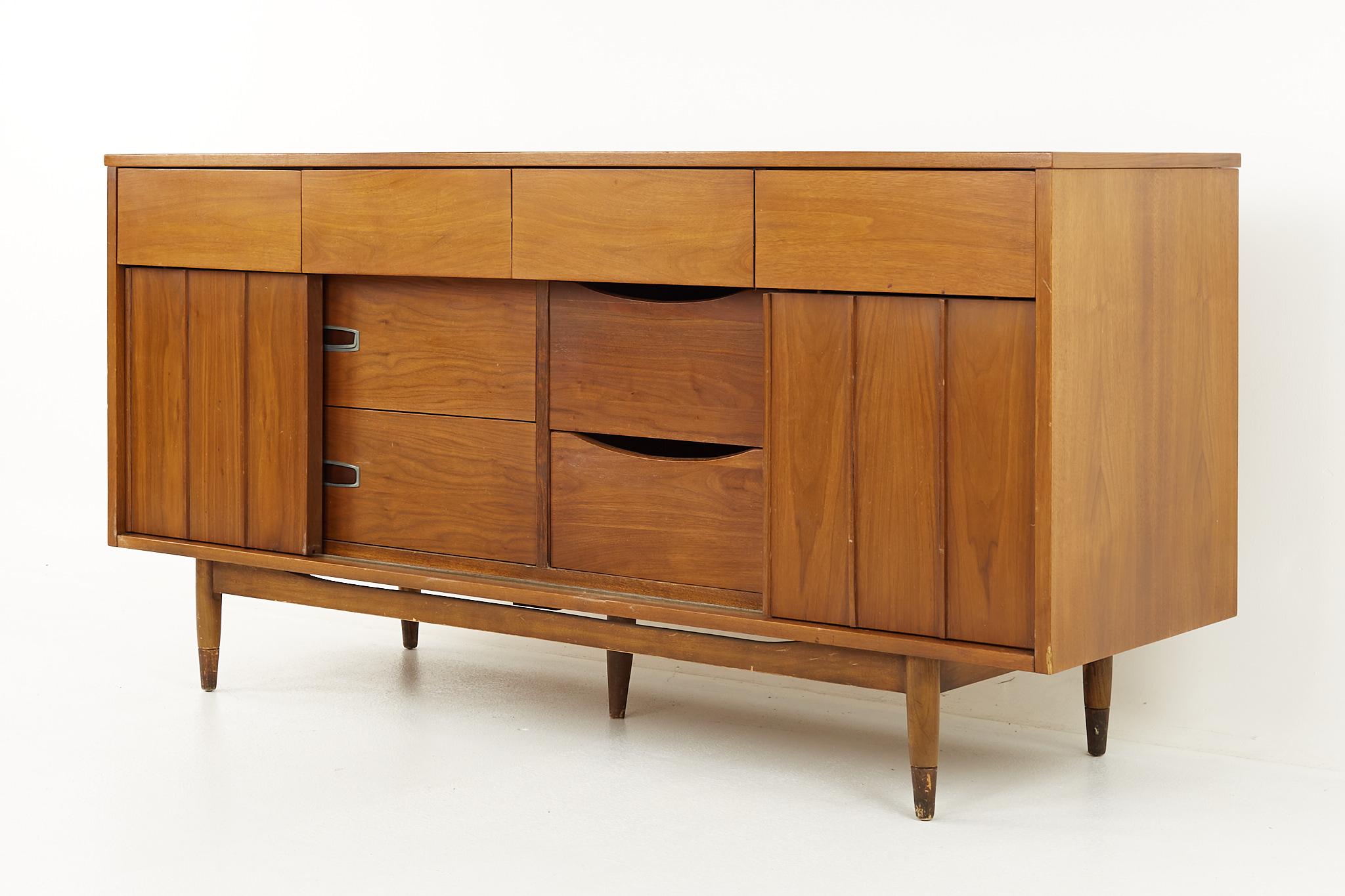 Mid-Century Modern Mainline by Hooker Mid Century Walnut and Cane Reversible Door Lowboy Dresser