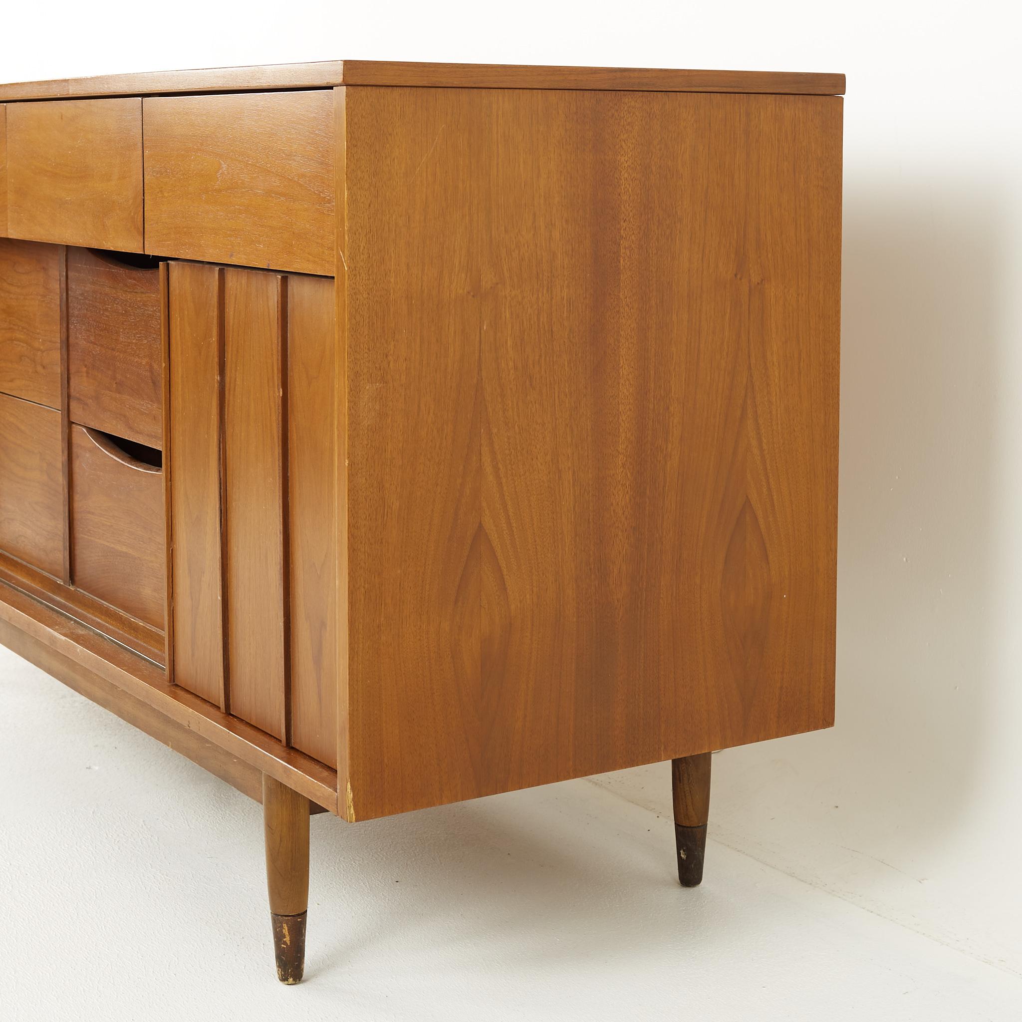 Late 20th Century Mainline by Hooker Mid Century Walnut and Cane Reversible Door Lowboy Dresser