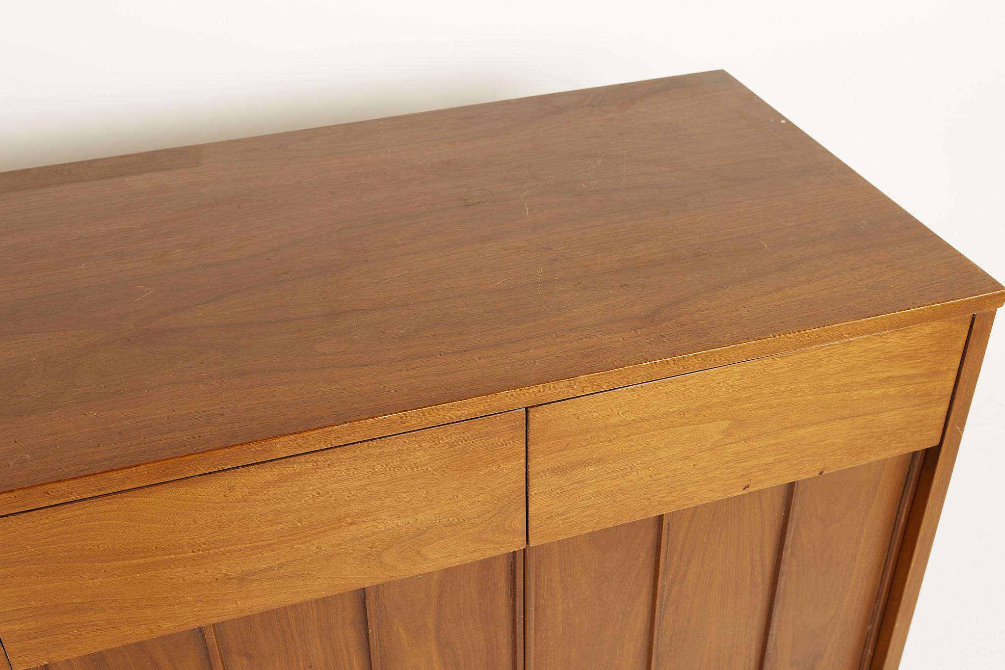 Mainline by Hooker Mid Century Walnut and Cane Reversible Door Lowboy Dresser 1