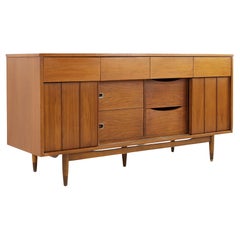 Mainline by Hooker Mid Century Walnut and Cane Reversible Door Lowboy Dresser