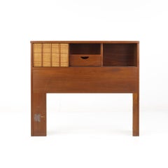 Mainline by Hooker Mid Century Walnut and Cane Twin Storage Headboard