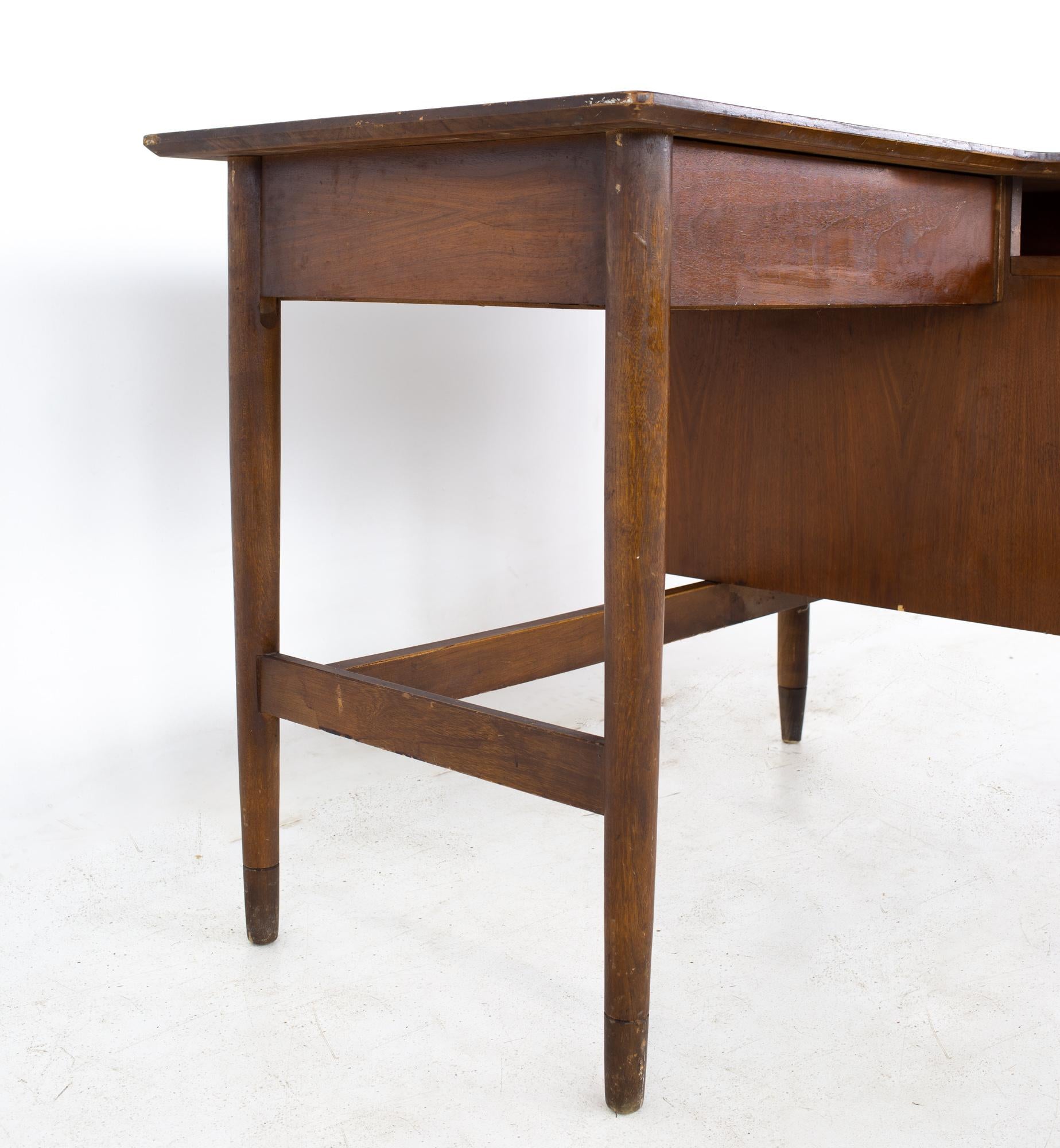 Mainline by Hooker Mid Century Walnut and Rattan Reversible Door Floating Desk 5