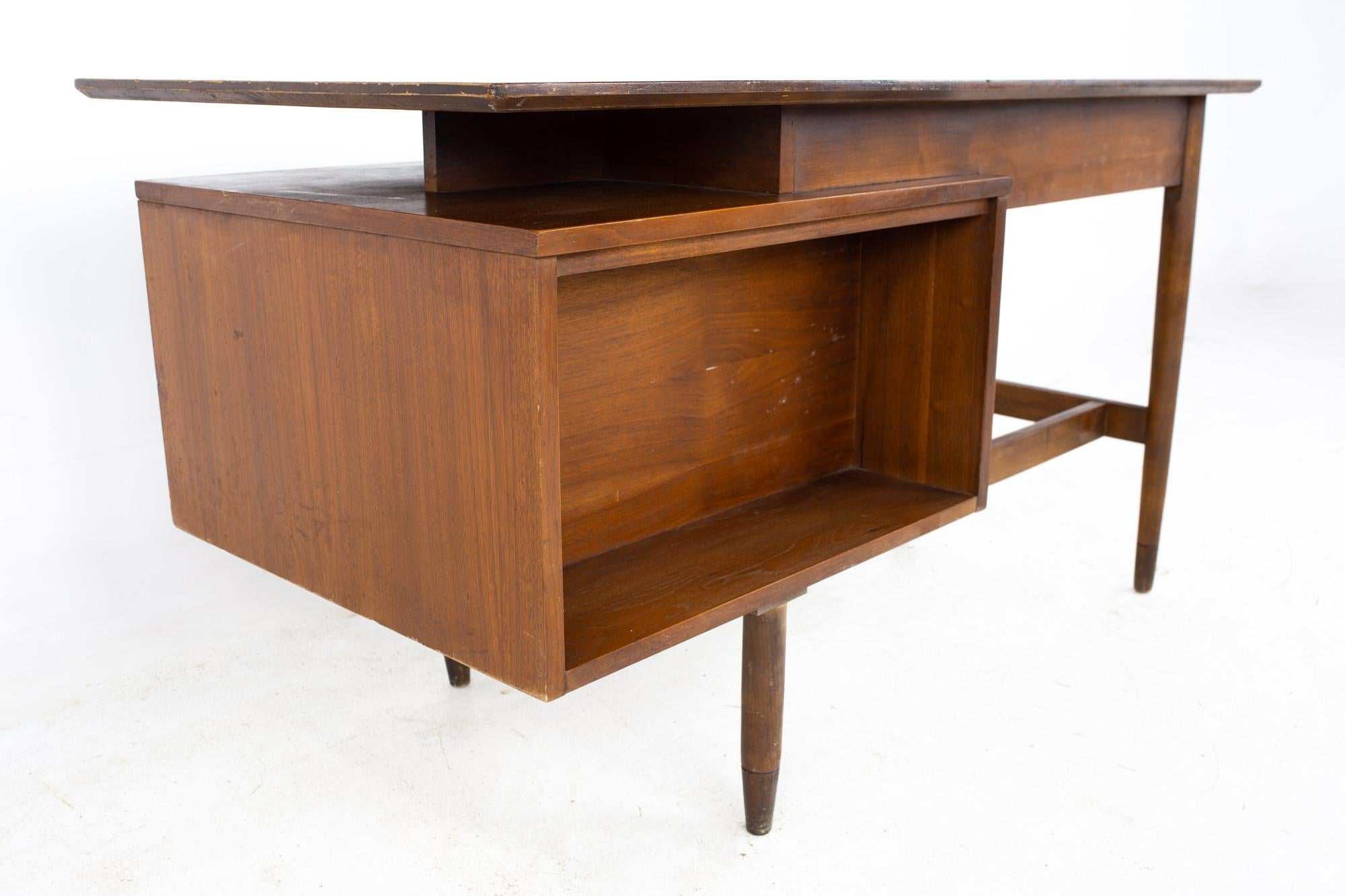 Mainline by Hooker Mid Century Walnut and Rattan Reversible Door Floating Desk 7
