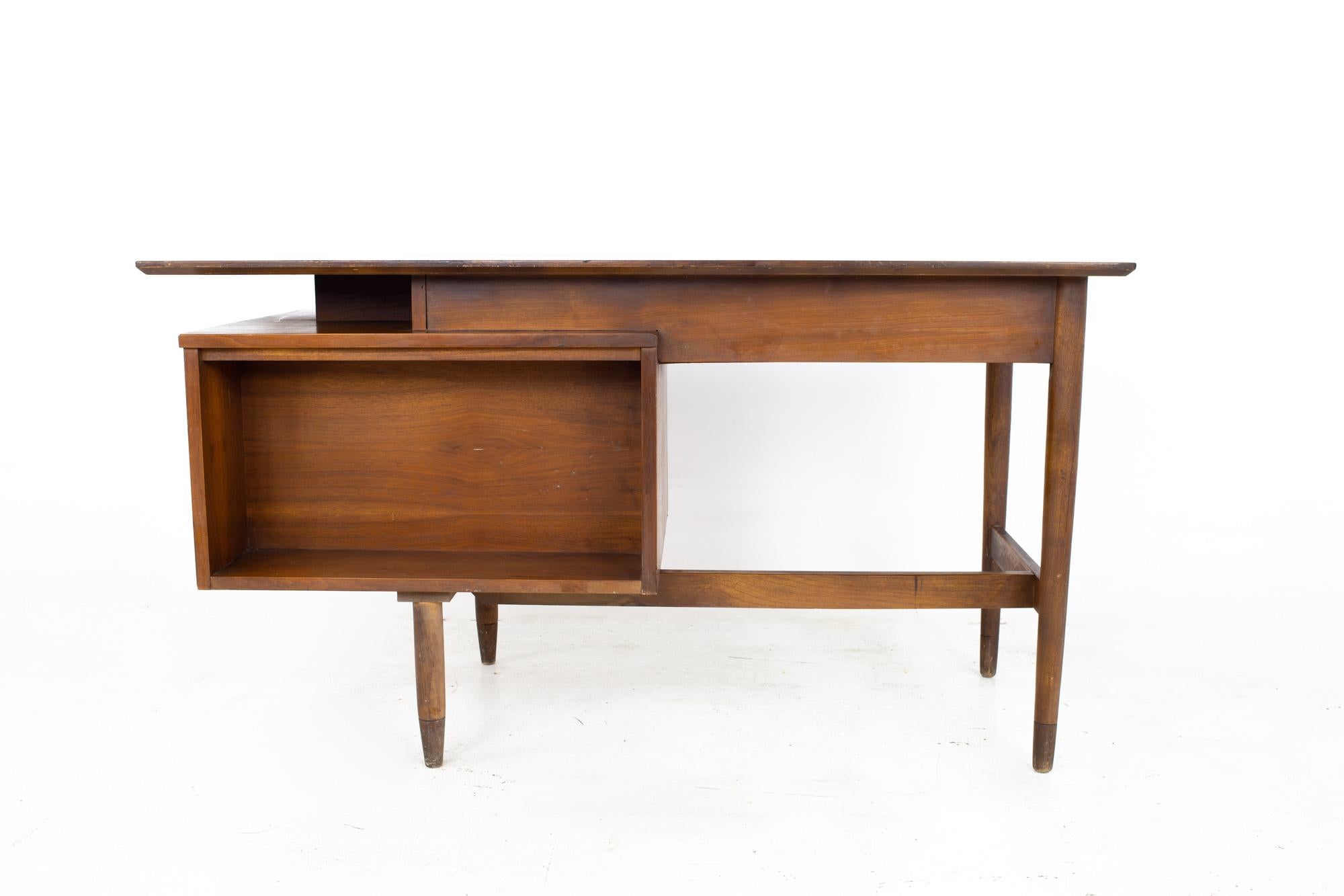 Mainline by Hooker Mid Century Walnut and Rattan Reversible Door Floating Desk 8