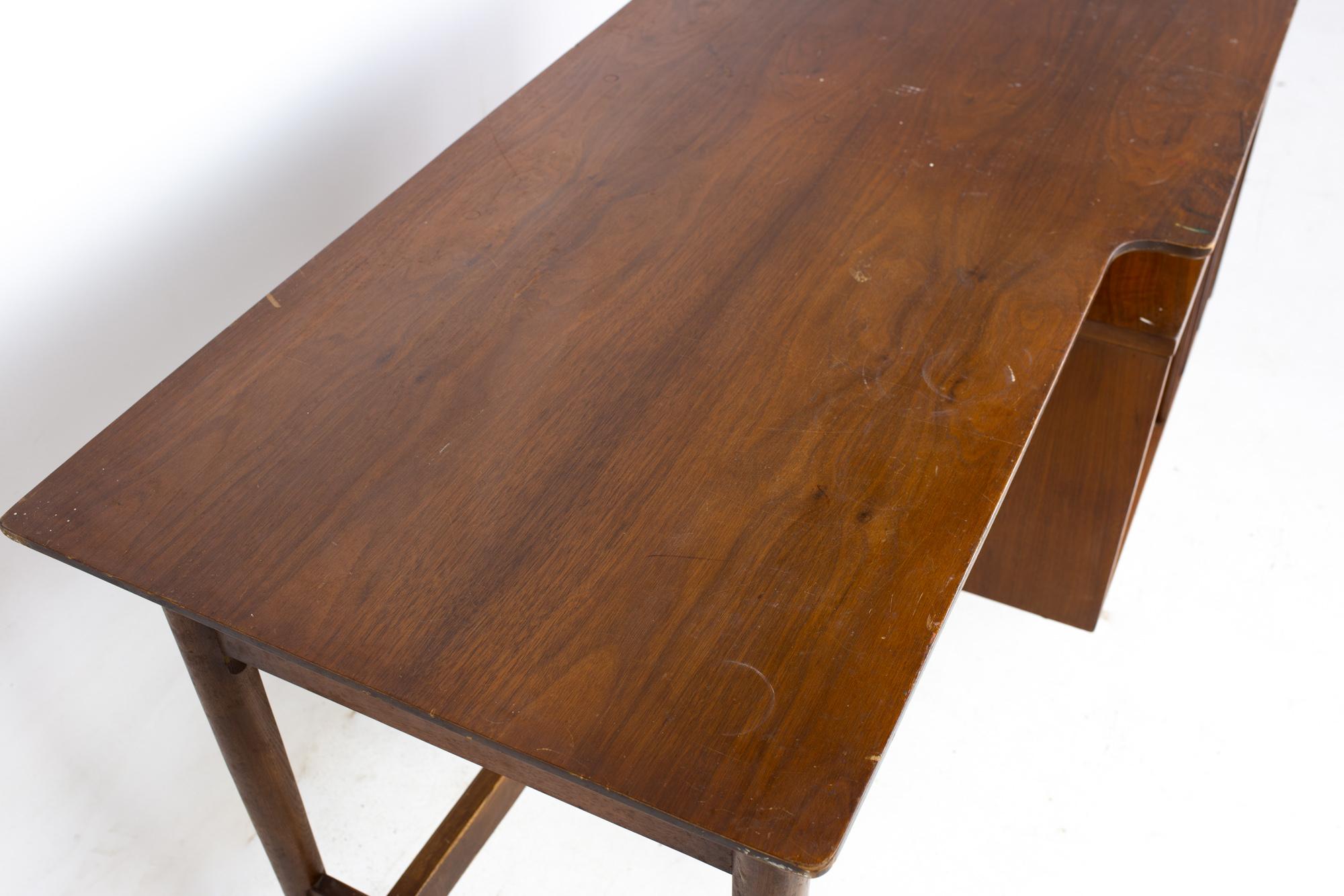 Mainline by Hooker Mid Century Walnut and Rattan Reversible Door Floating Desk 1