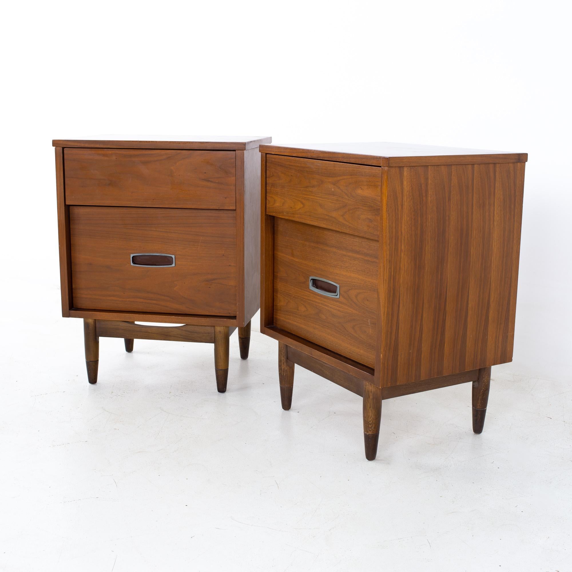 Mid-Century Modern Mainline by Hooker Mid Century Walnut and Stainless Nightstands, a Pair