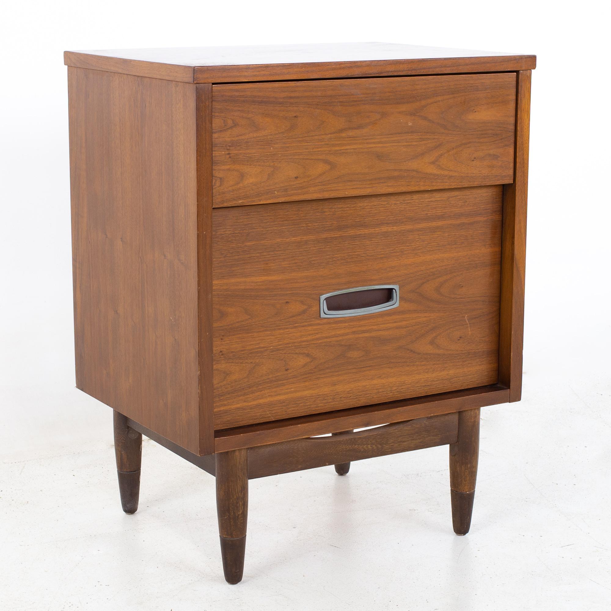 Late 20th Century Mainline by Hooker Mid Century Walnut and Stainless Nightstands, a Pair
