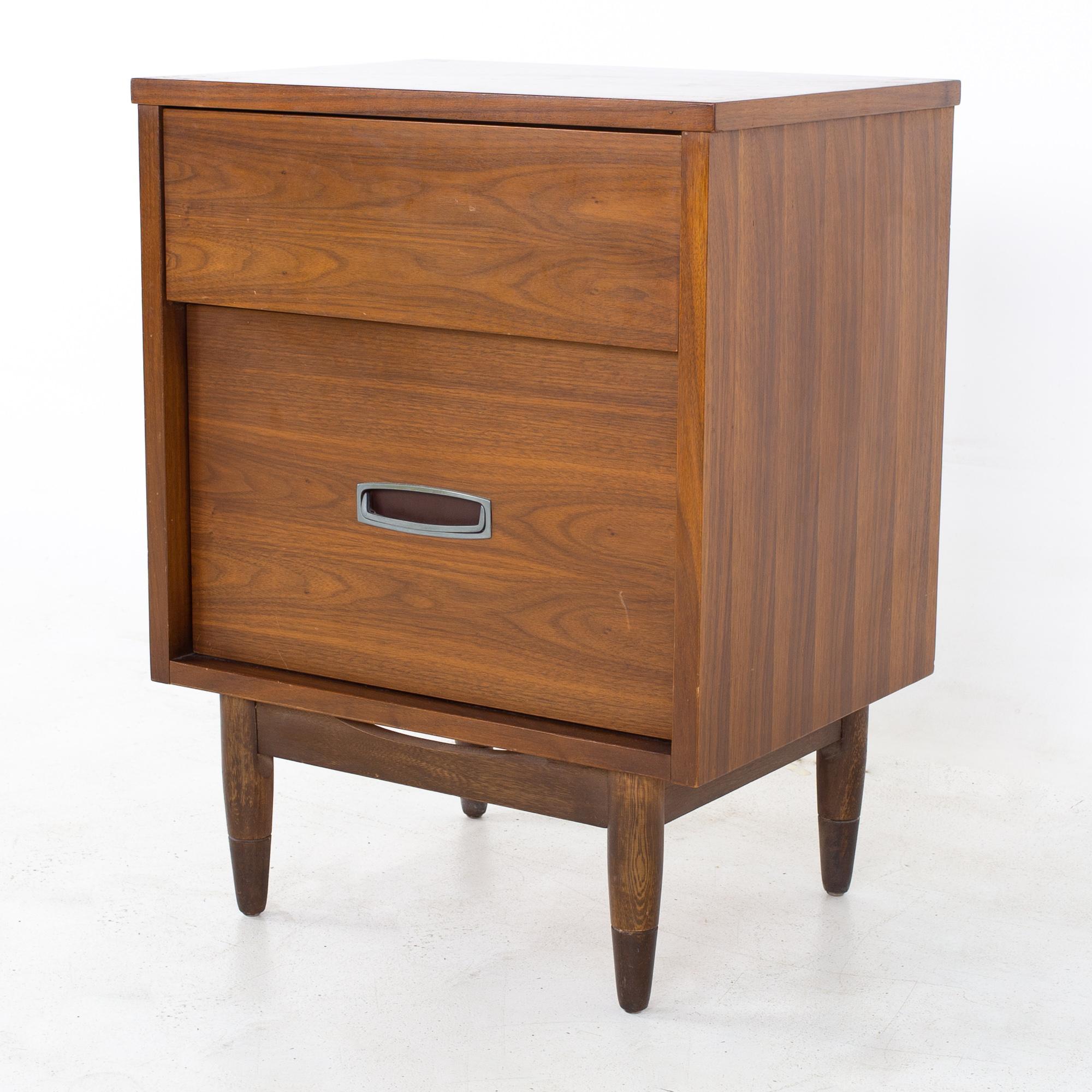 Mainline by Hooker Mid Century Walnut and Stainless Nightstands, a Pair 1